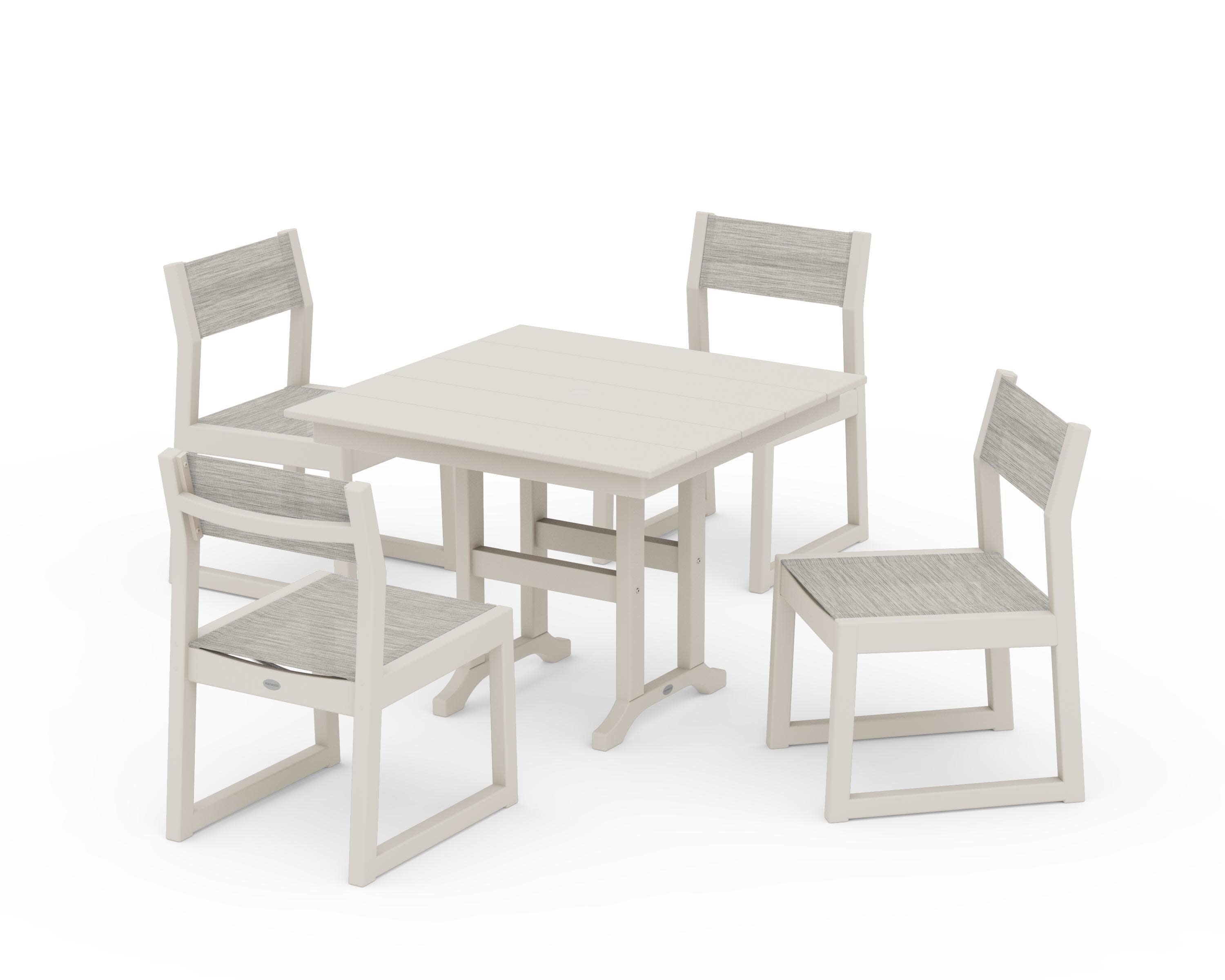 EDGE Sling Side Chair 5-Piece Farmhouse Dining Set in Sand / Birch Sling