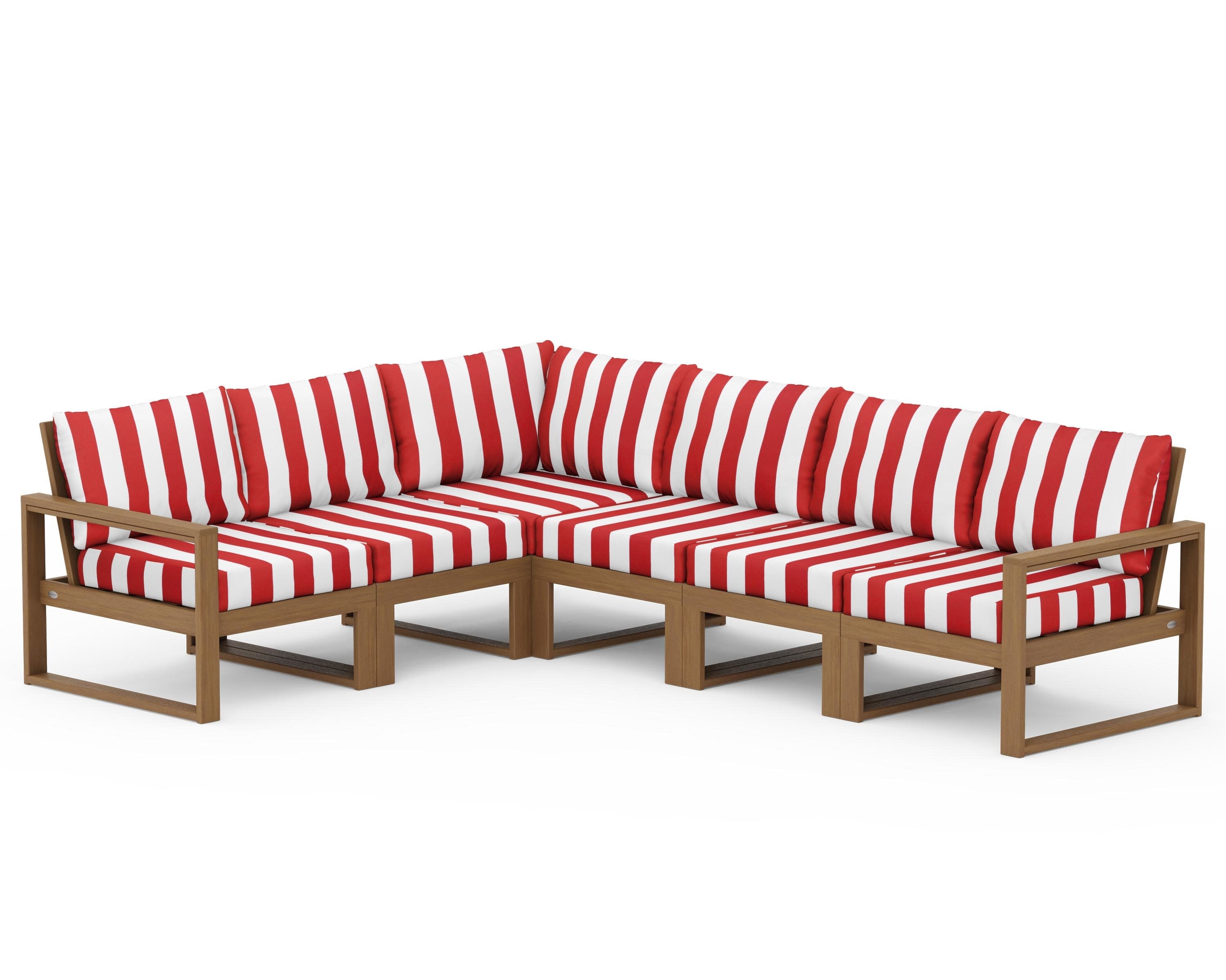 EDGE 6-Piece Modular Deep Seating Set in Natural / Cabana Stripe Crimson