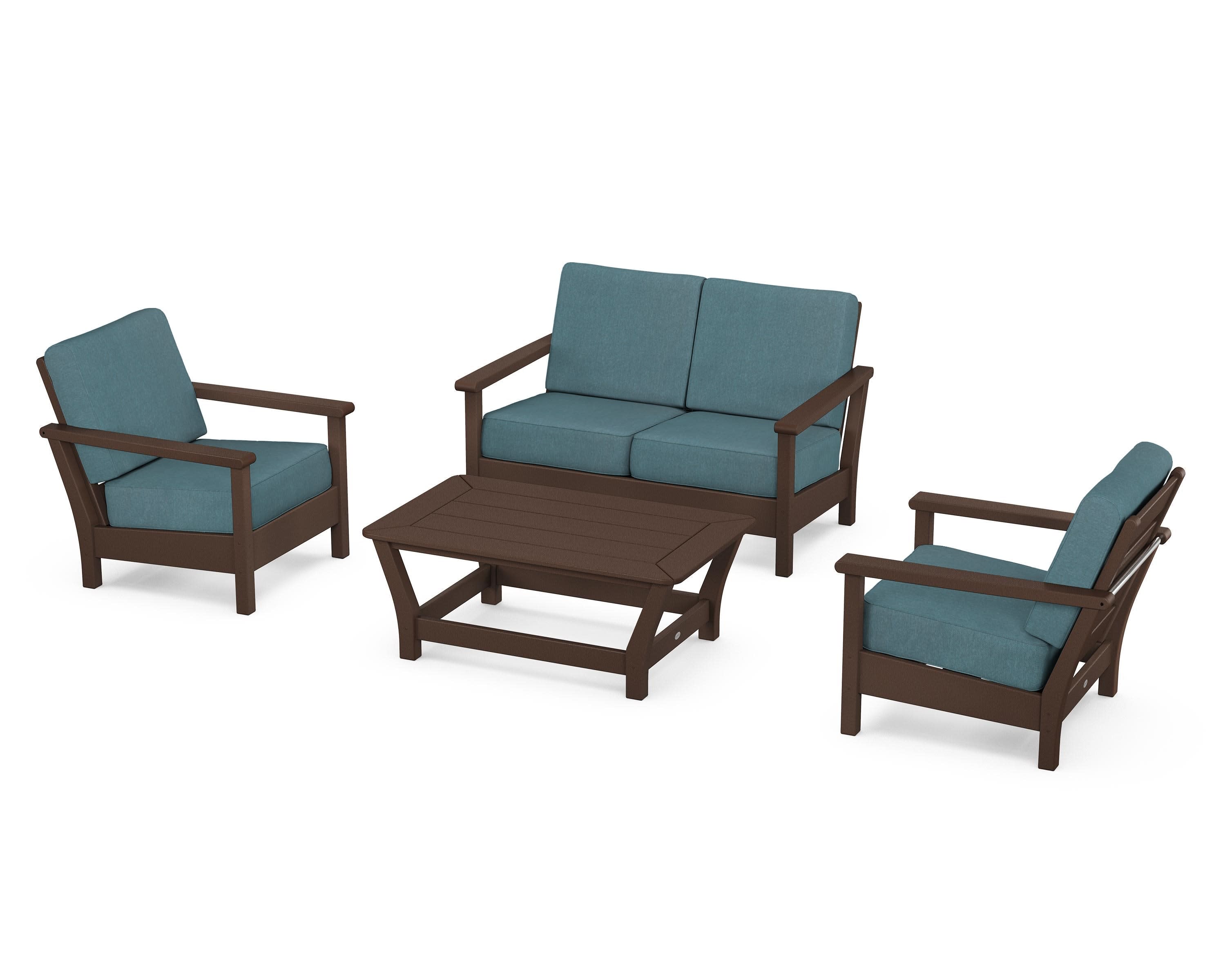 Harbour 4-Piece Deep Seating Set in Mahogany / Ocean Teal