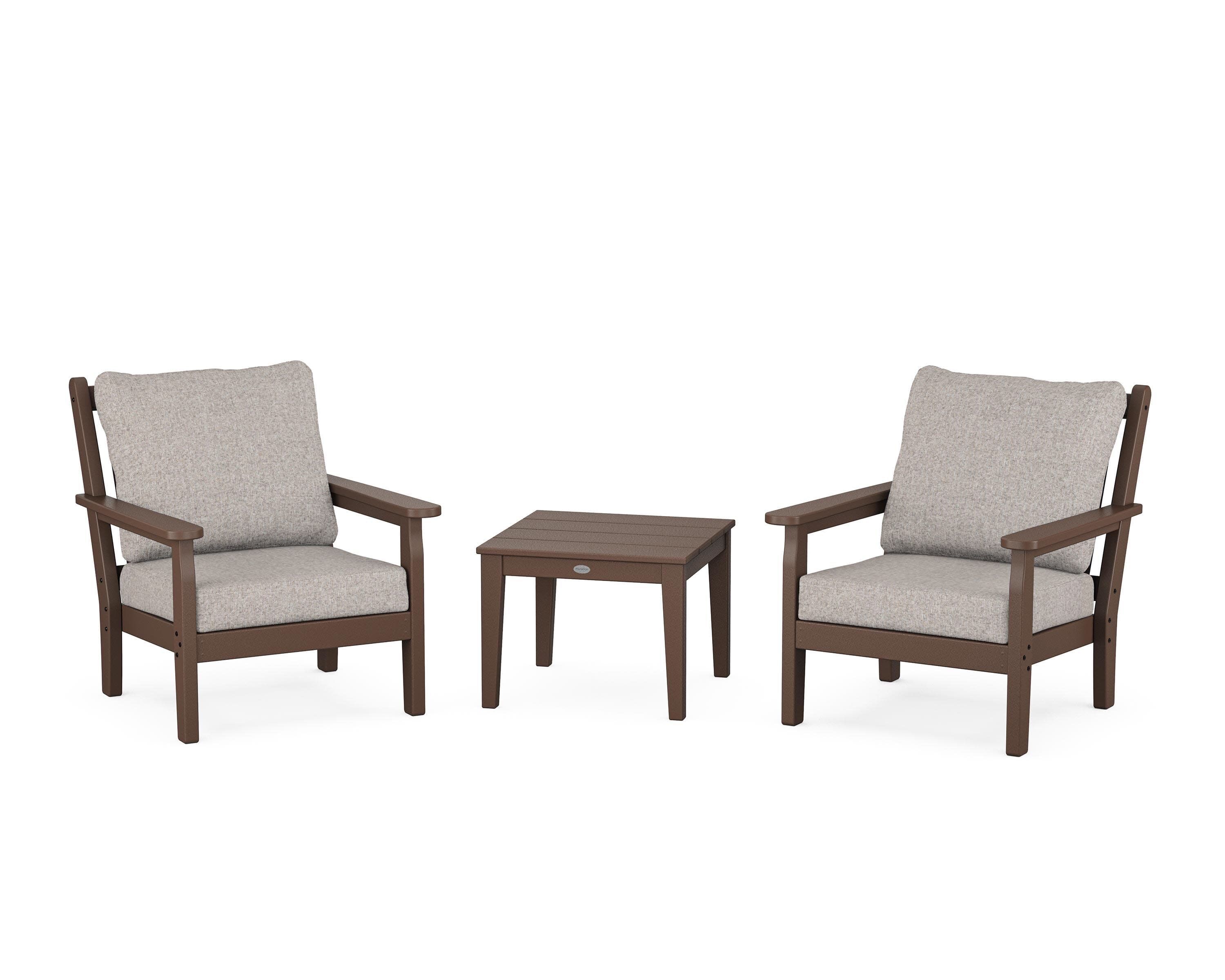 Chippendale 3-Piece Deep Seating Set in Mahogany / Weathered Tweed