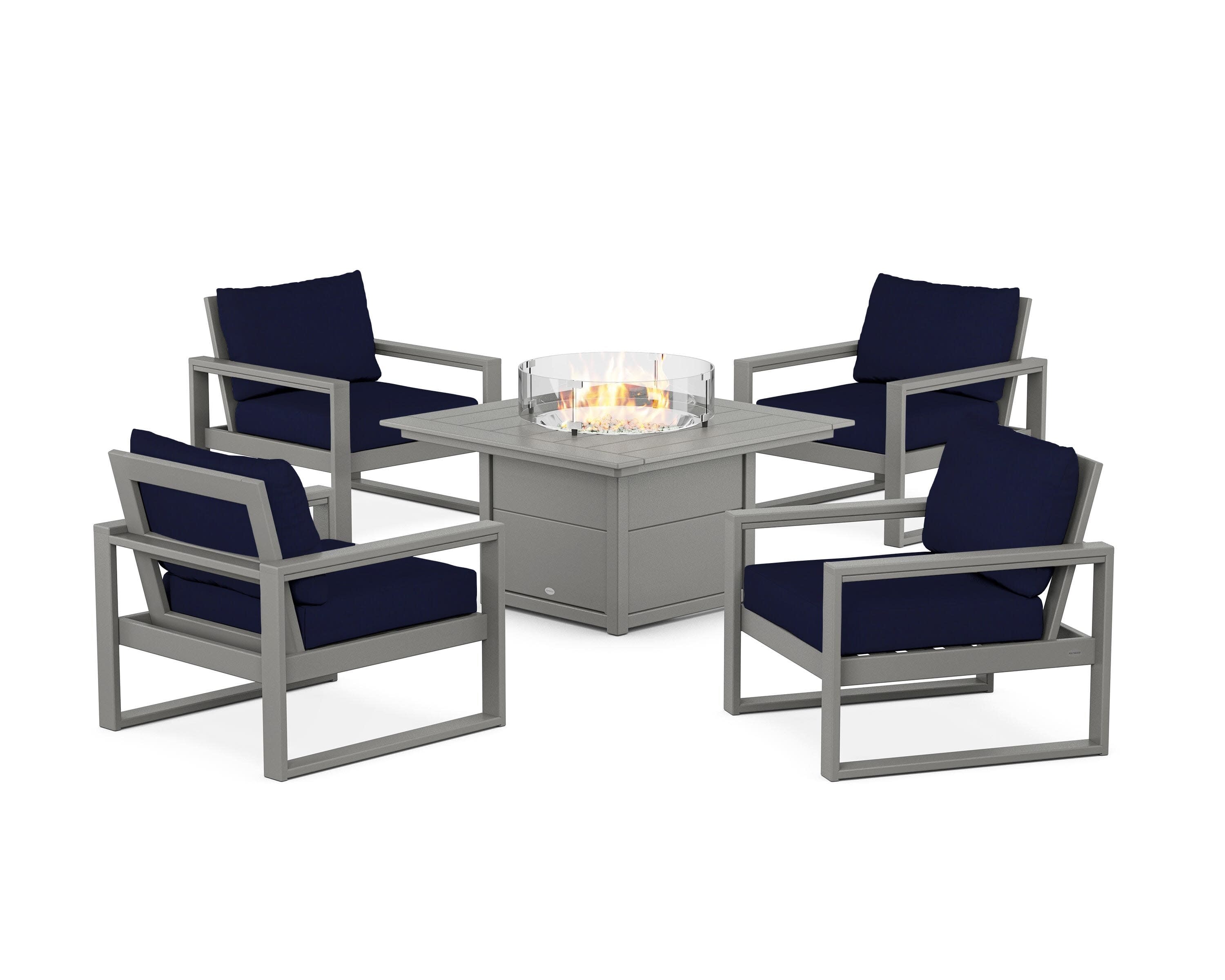 EDGE Sectional 5-Piece Deep Seating Set with Fire Pit Table in Slate Grey / Navy