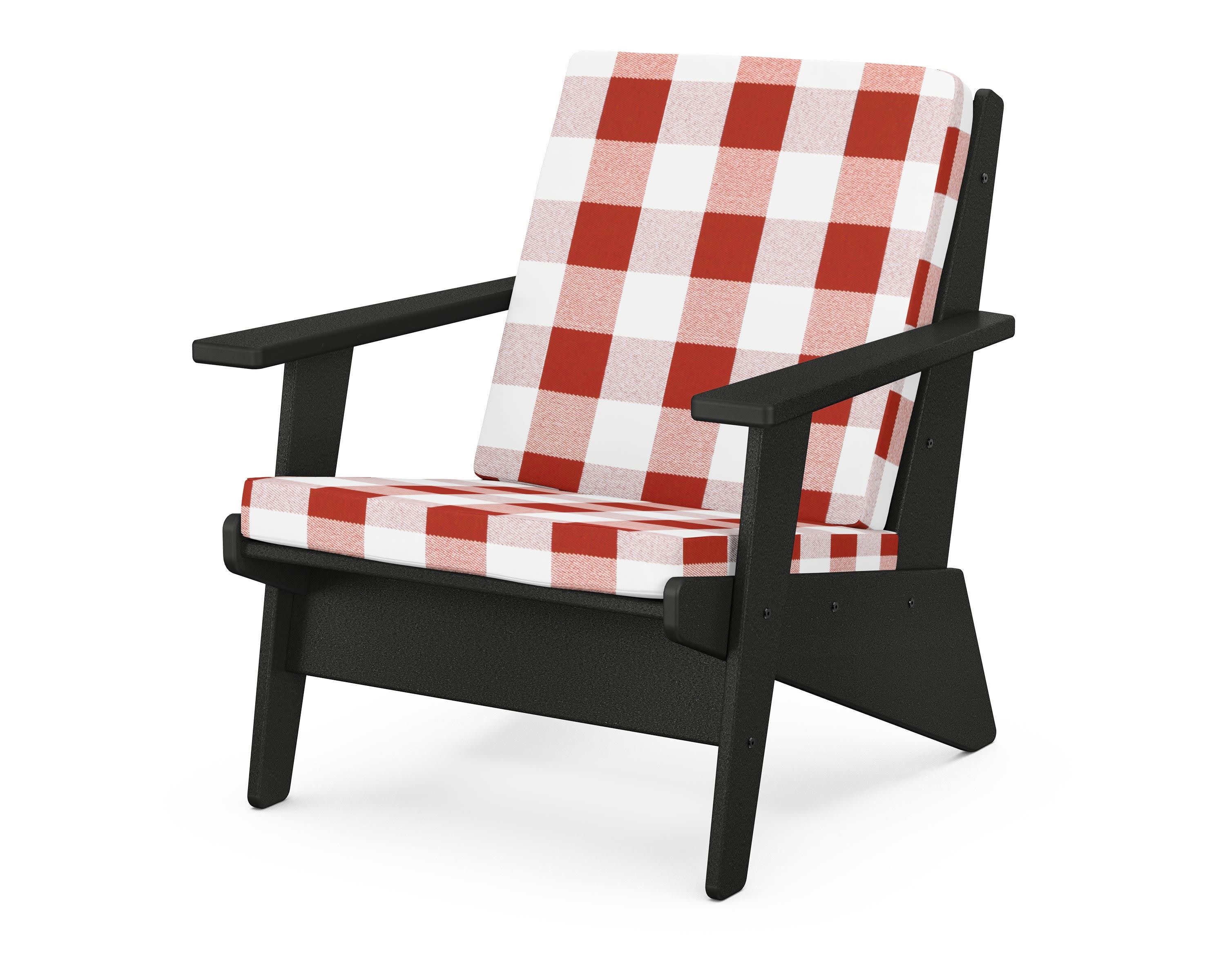 Riviera Modern Lounge Chair in Black / Buffalo Plaid Crimson