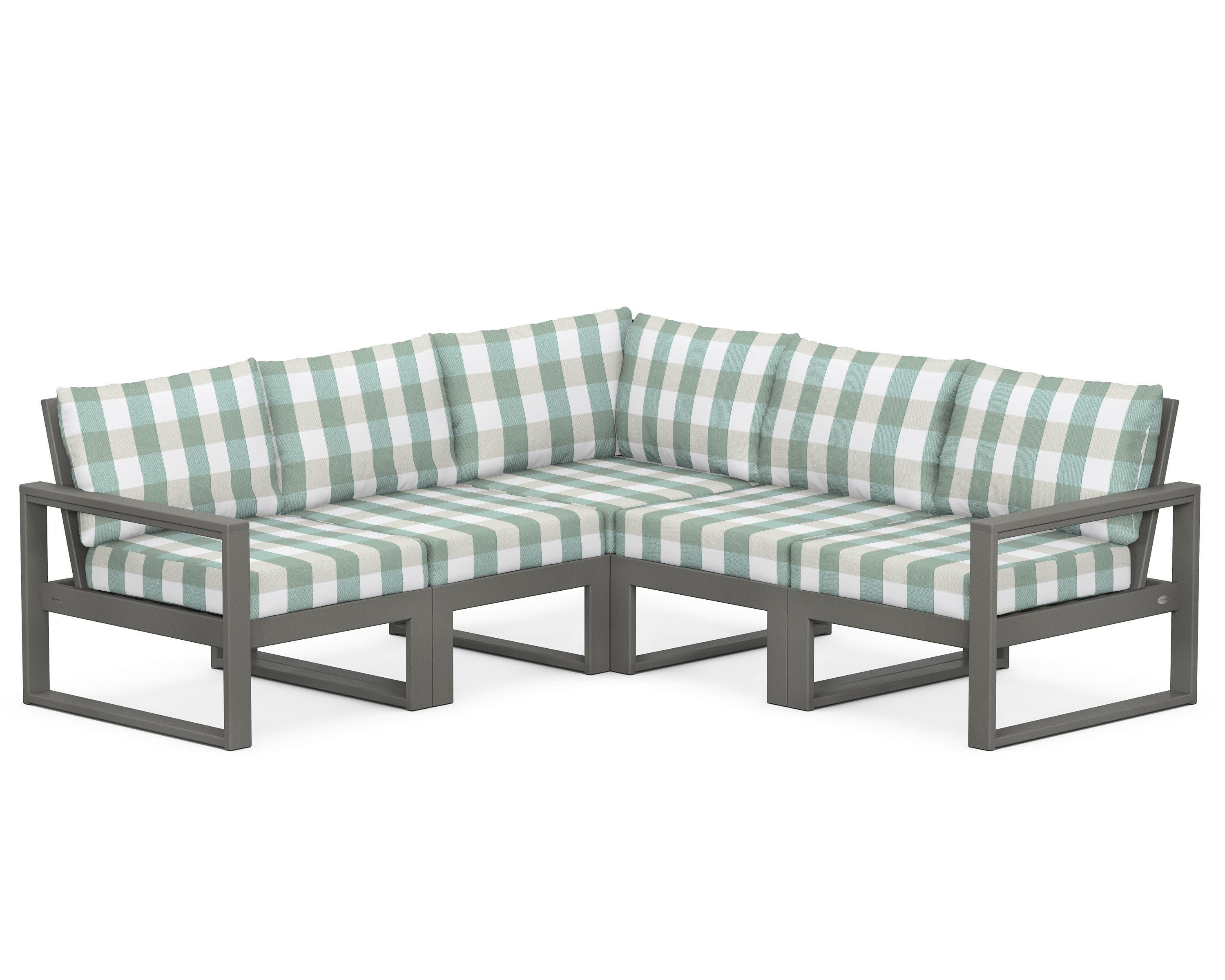 EDGE 5-Piece Modular Deep Seating Set in Slate Grey / Buffalo Plaid Glacier Spa