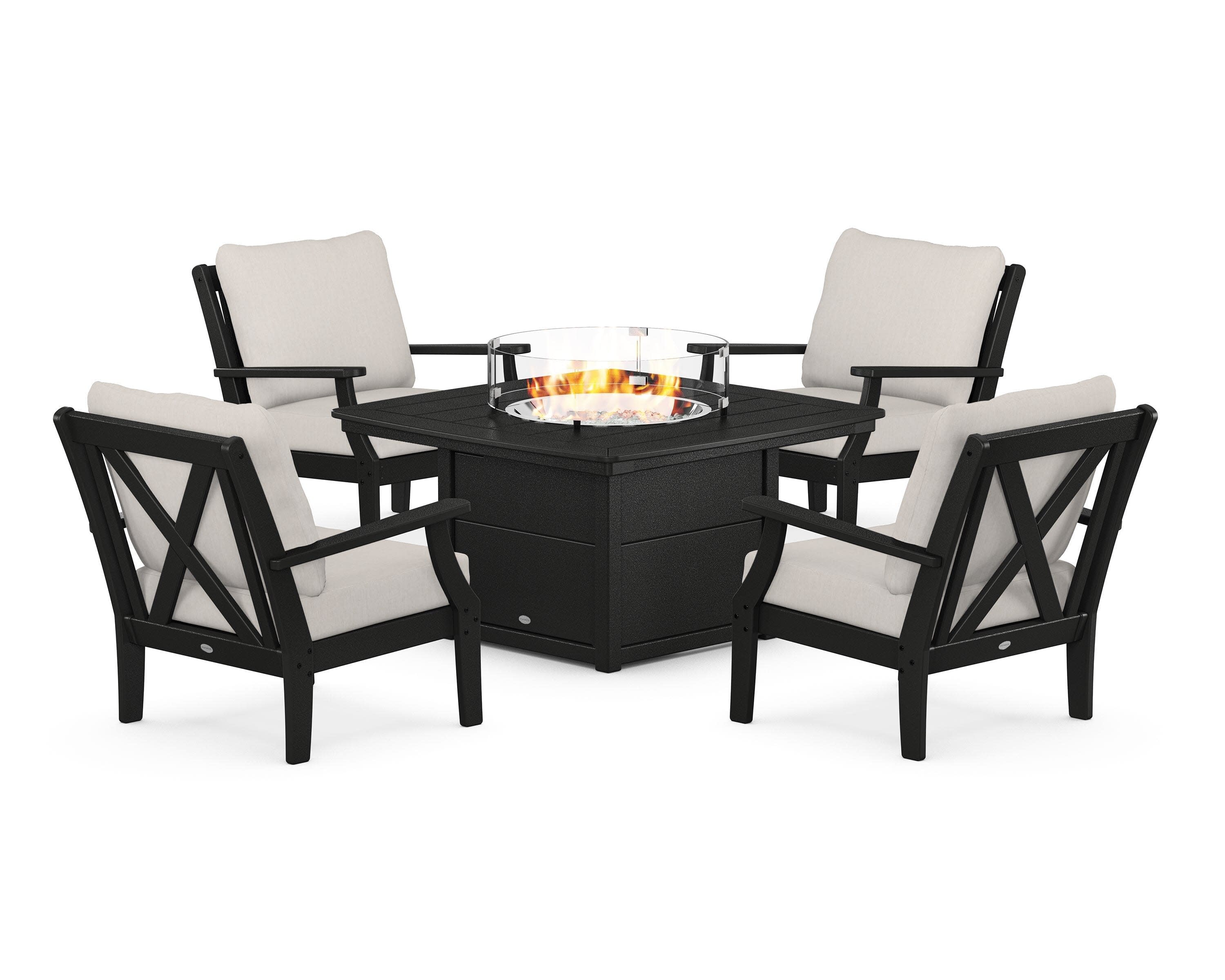 Braxton 5-Piece Deep Seating Conversation Set with Fire Pit Table in Black / Cast Ash