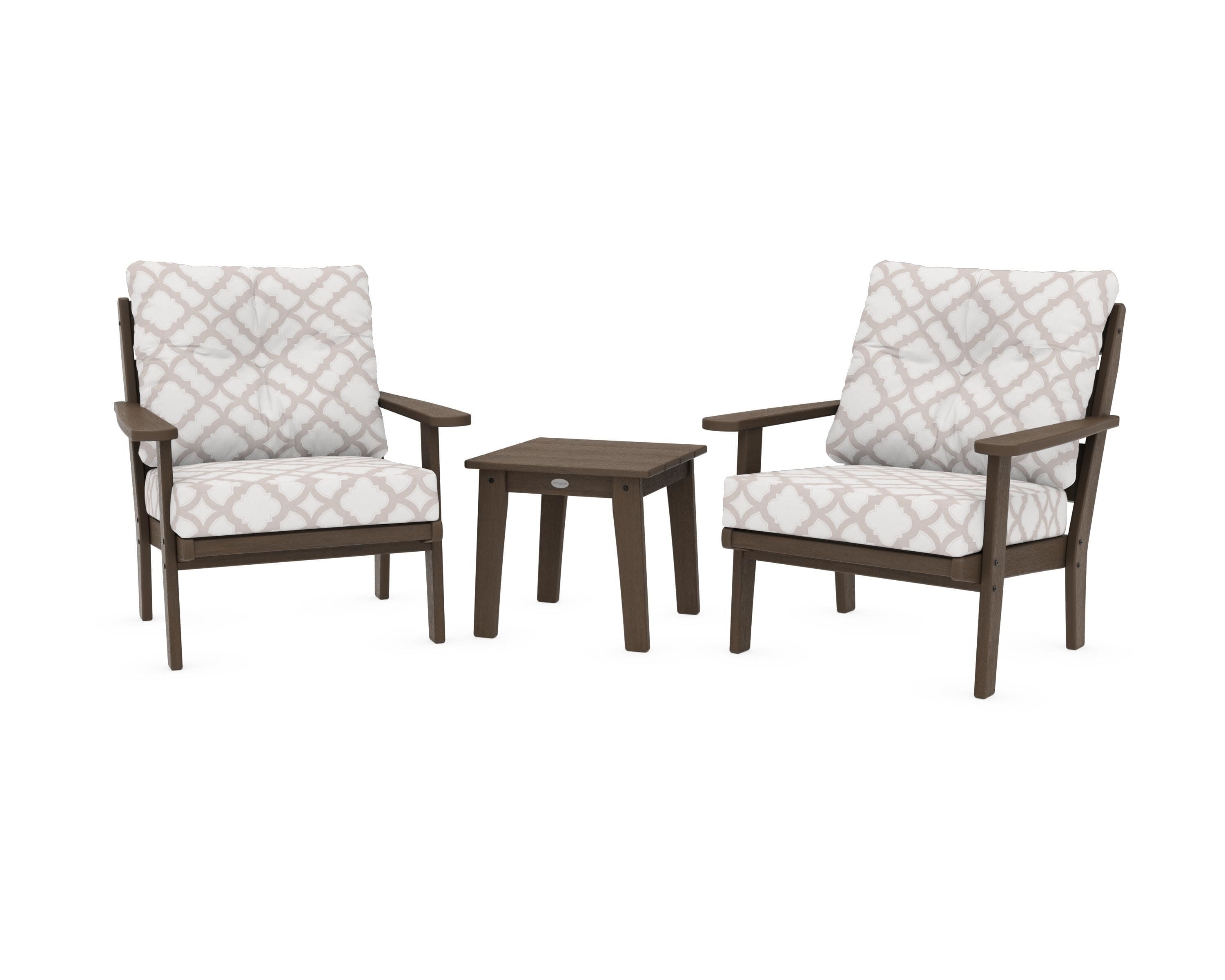 Lakeside 3-Piece Deep Seating Chair Set in Kona / Trellis Dune Burlap