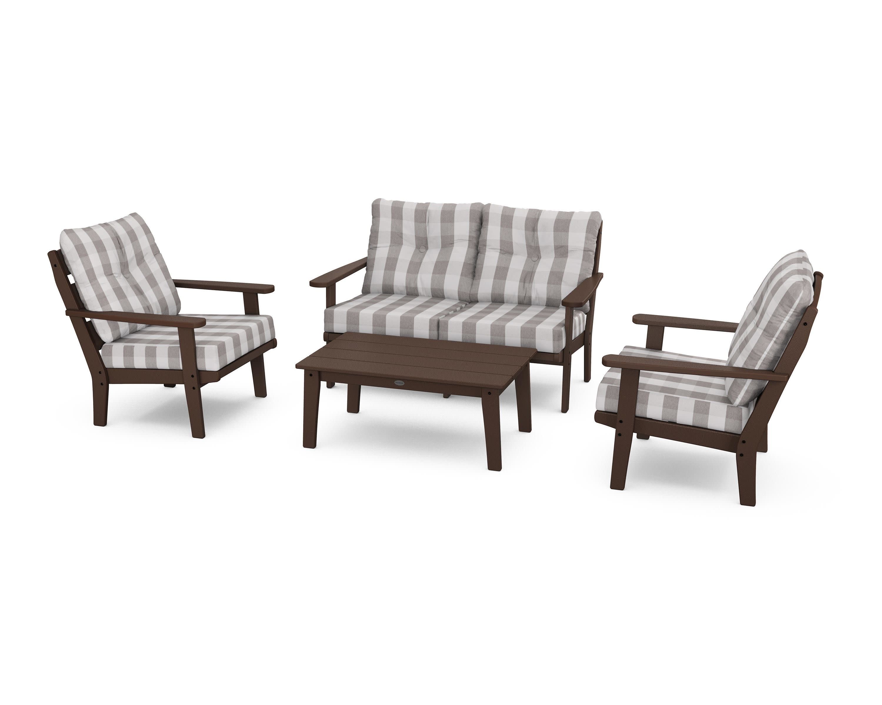 Lakeside 4-Piece Deep Seating Set in Mahogany / Buffalo Plaid Grey Mist