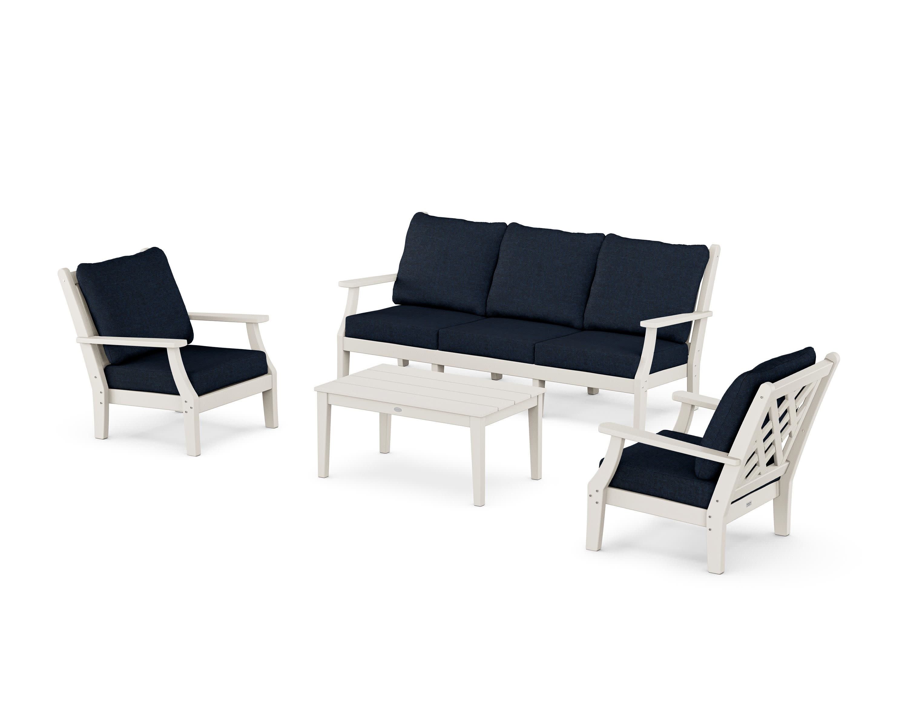 Wovendale 4-Piece Deep Seating Set with Sofa in Sand / Marine Indigo