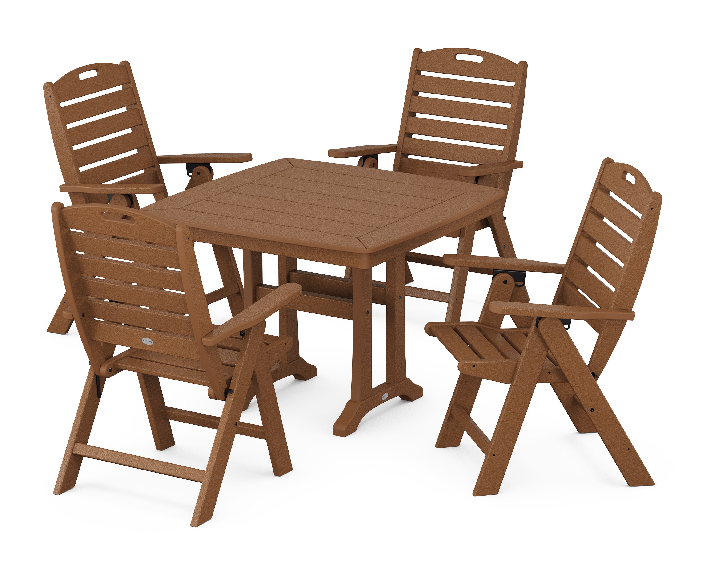 Nautical Folding Highback Chair 5-Piece Dining Set with Trestle Legs in Teak