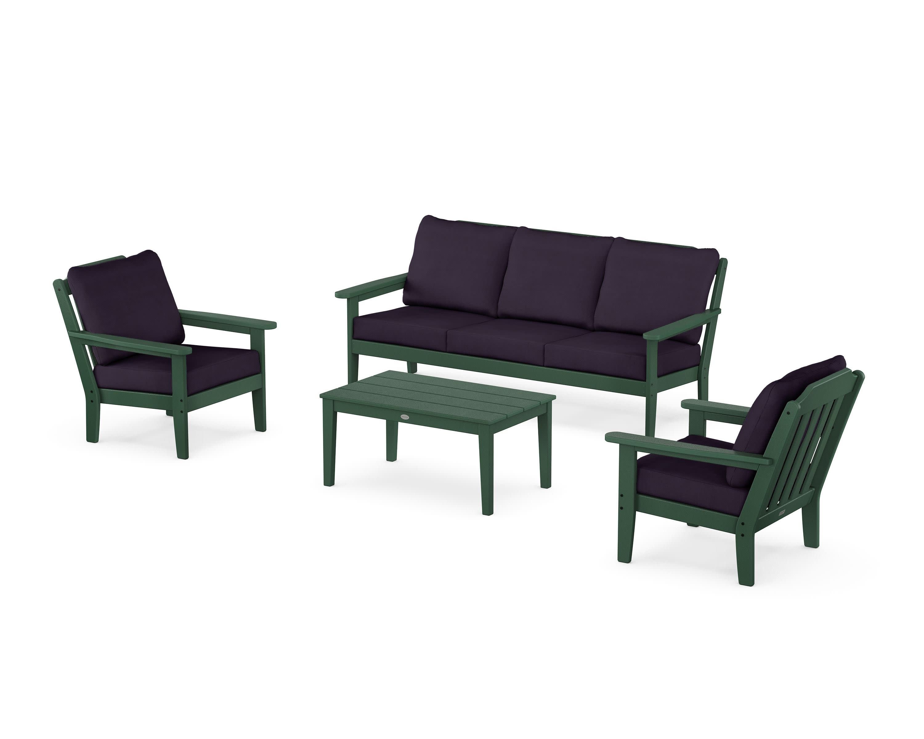 Cottage 4-Piece Deep Seating Set with Sofa in Green / Navy Linen