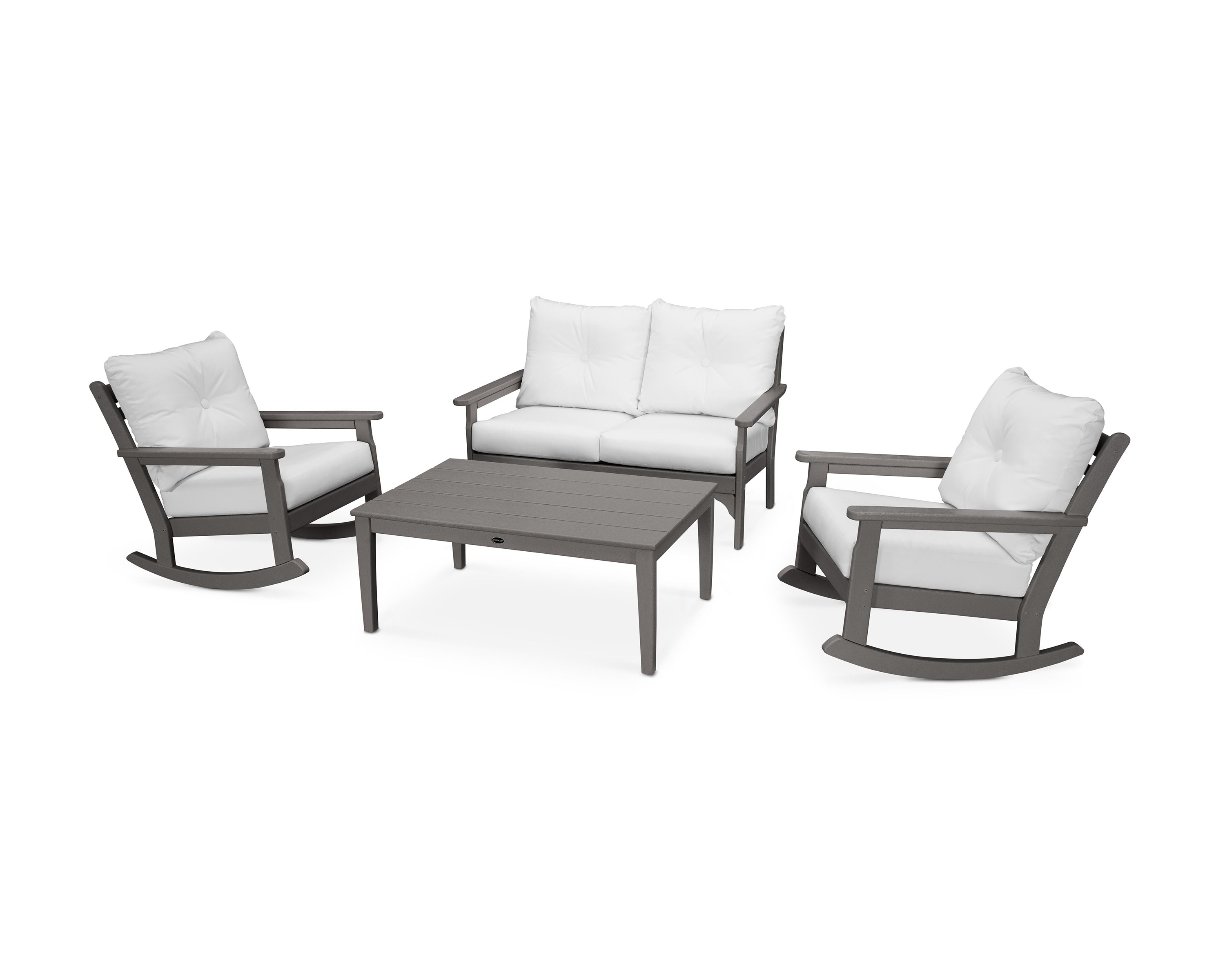 Vineyard 4-Piece Deep Seating Rocking Chair Set in Slate Grey / Natural
