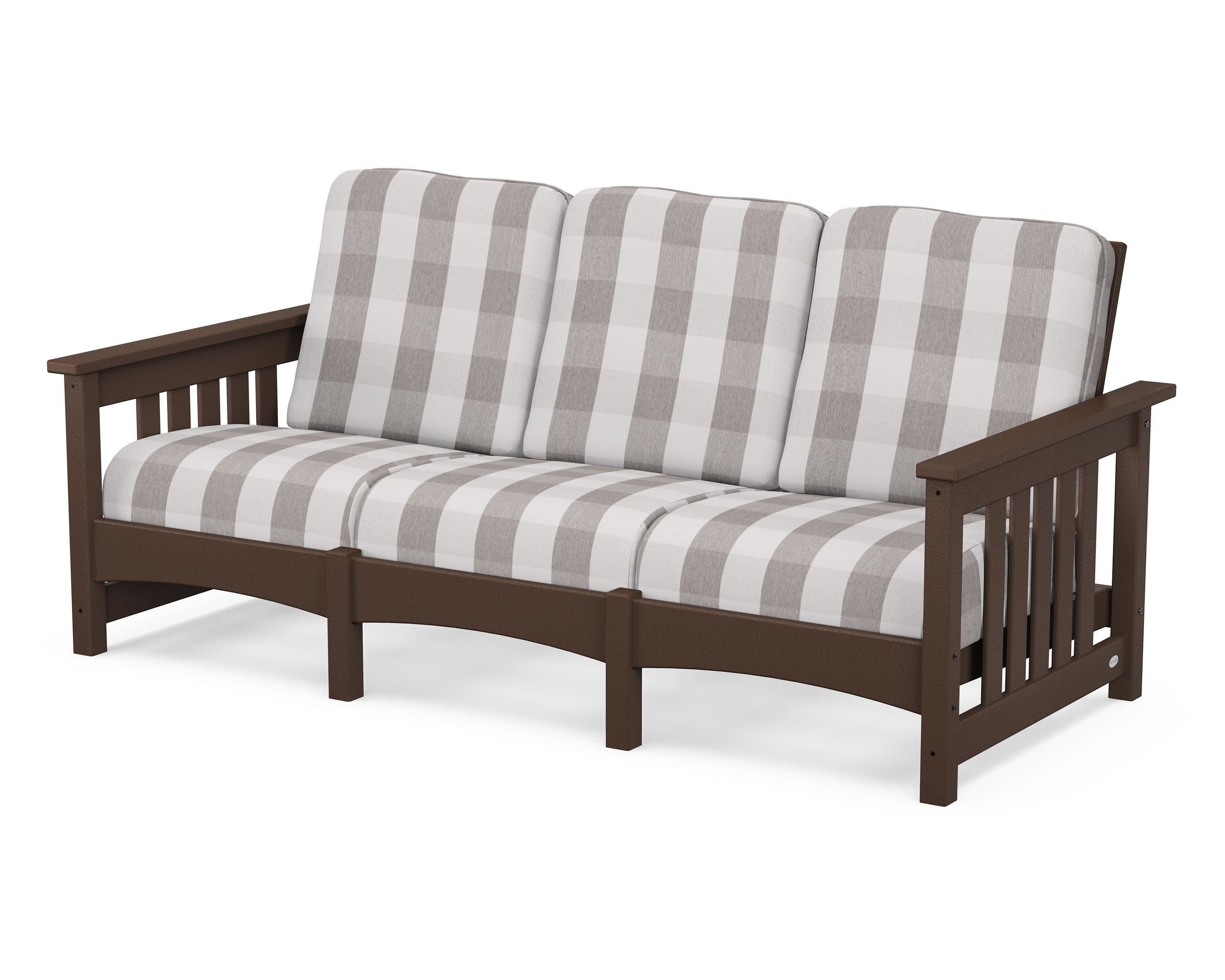 Club Mission Sofa in Mahogany / Buffalo Plaid Grey Mist