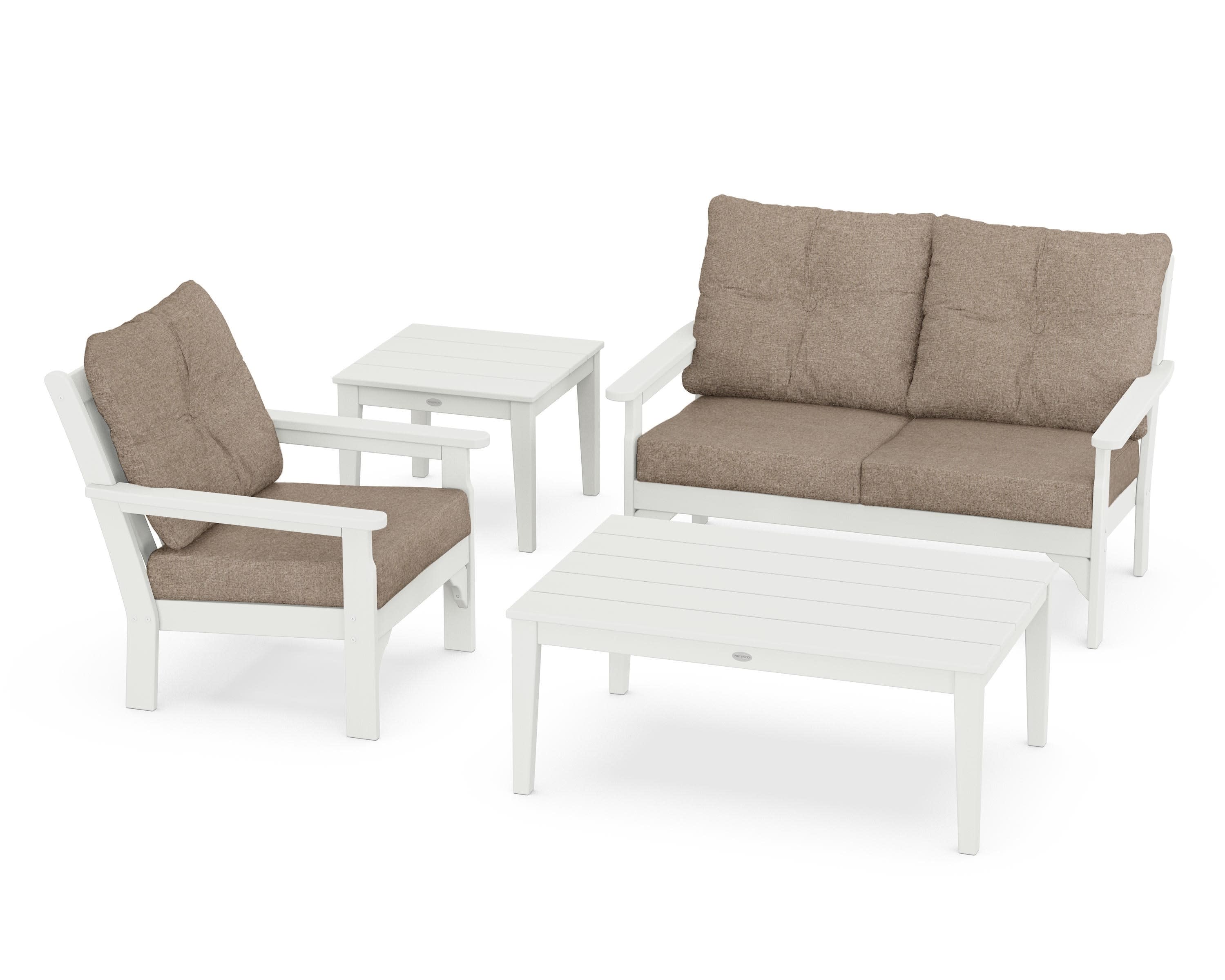 Vineyard 4-Piece Deep Seating Set in Vintage White / Spiced Burlap