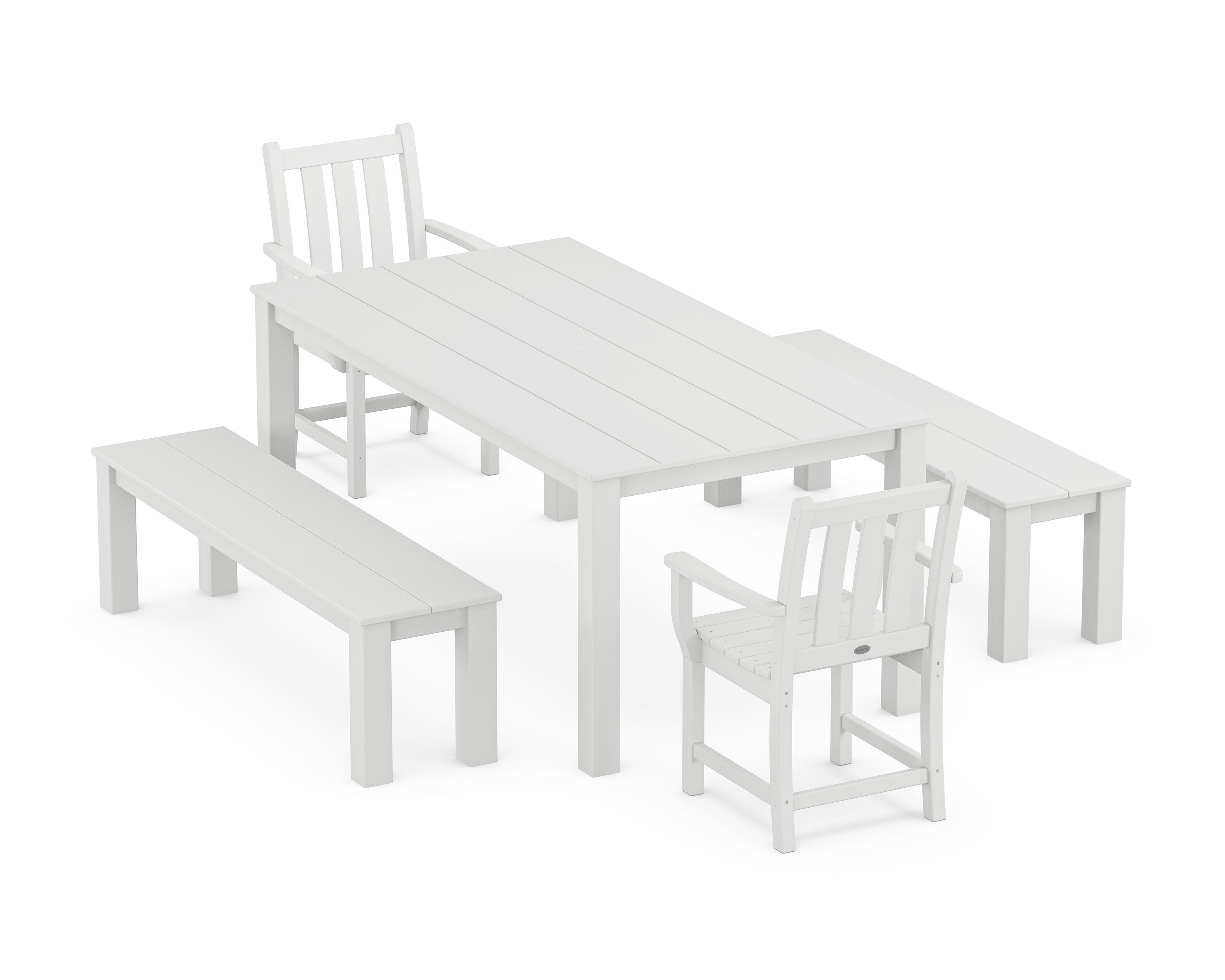 Traditional Garden 5-Piece Parsons Dining Set with Benches in White