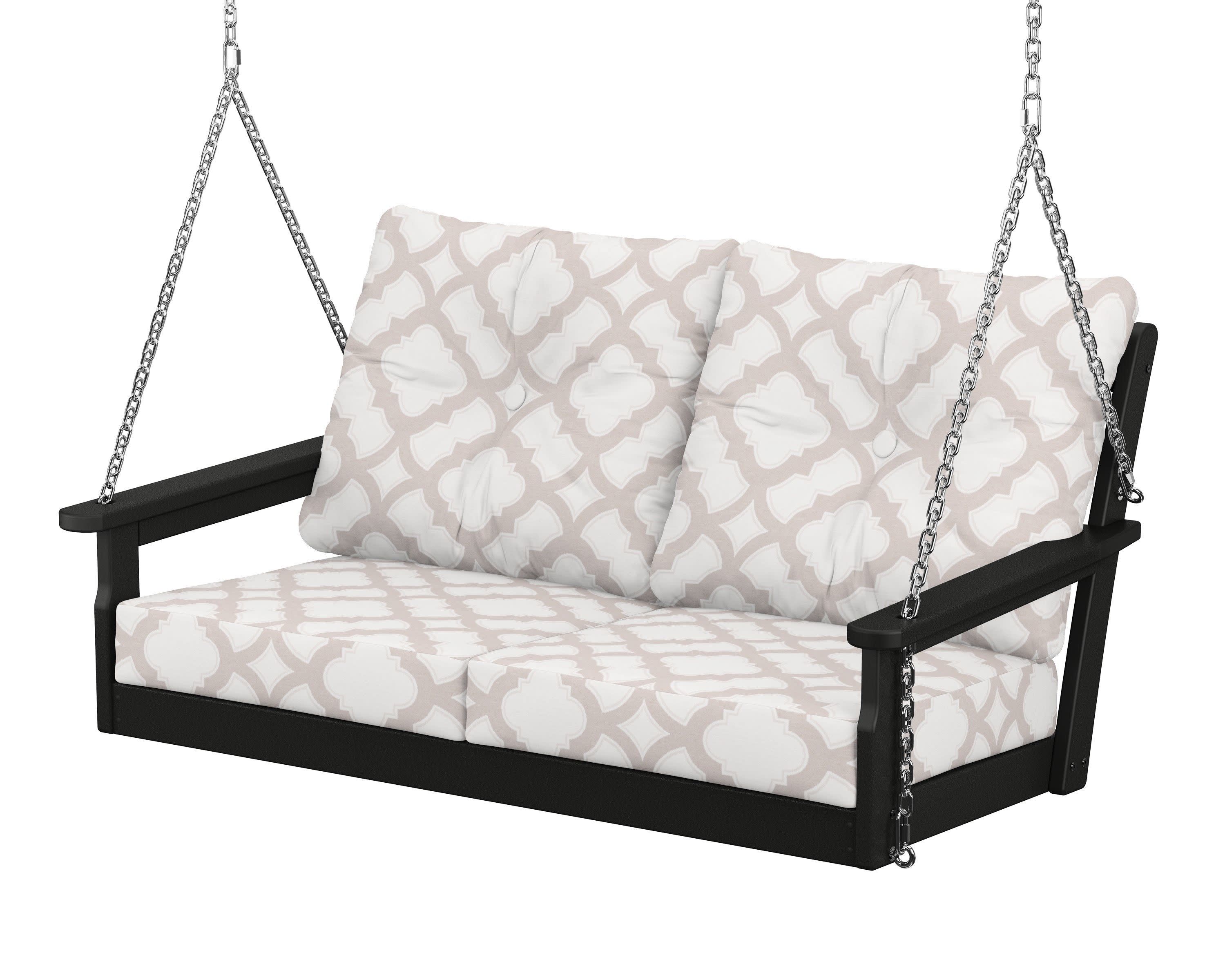 Vineyard Deep Seating Swing in Black / Trellis Dune Burlap