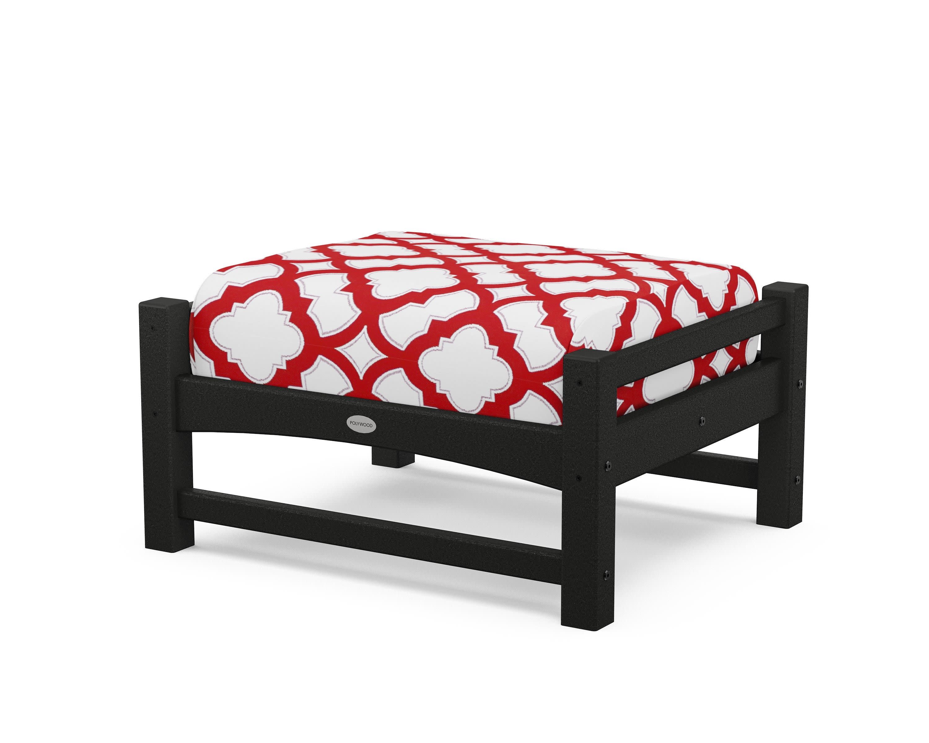 Club Ottoman in Black / Trellis Crimson