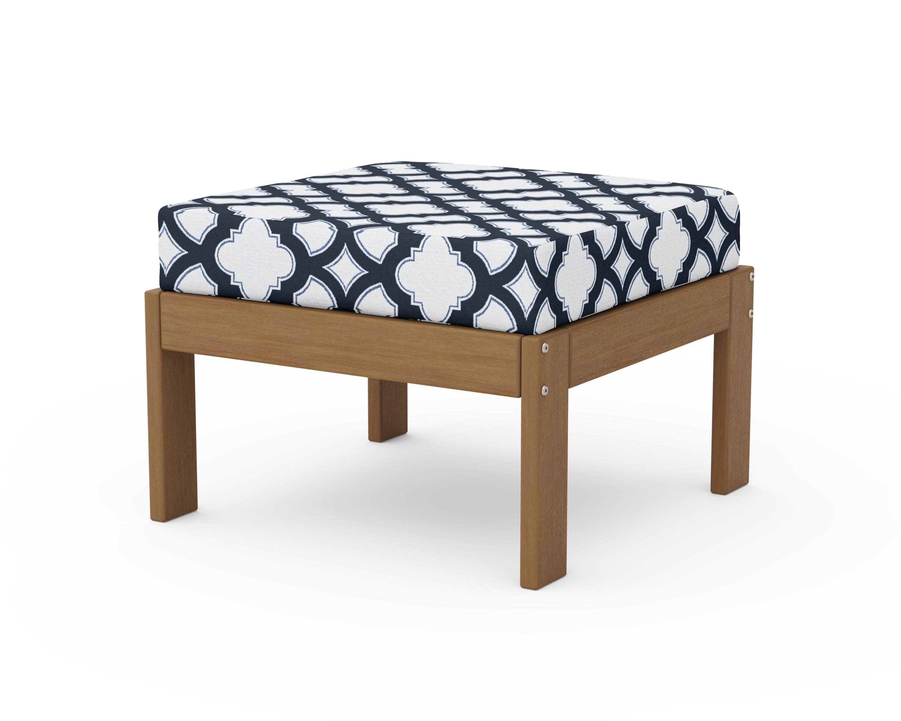 Vineyard Modular Ottoman in Natural / Trellis Marine Indigo