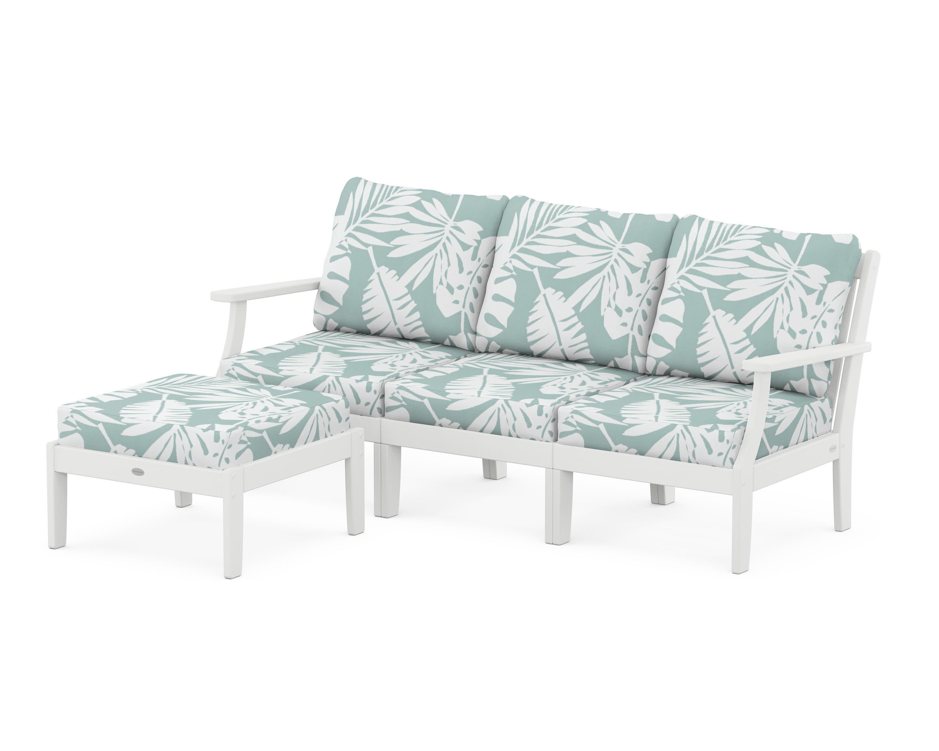 Braxton Modular 4-Piece Deep Seating Set with Ottoman in White / Leaf Glacier Spa