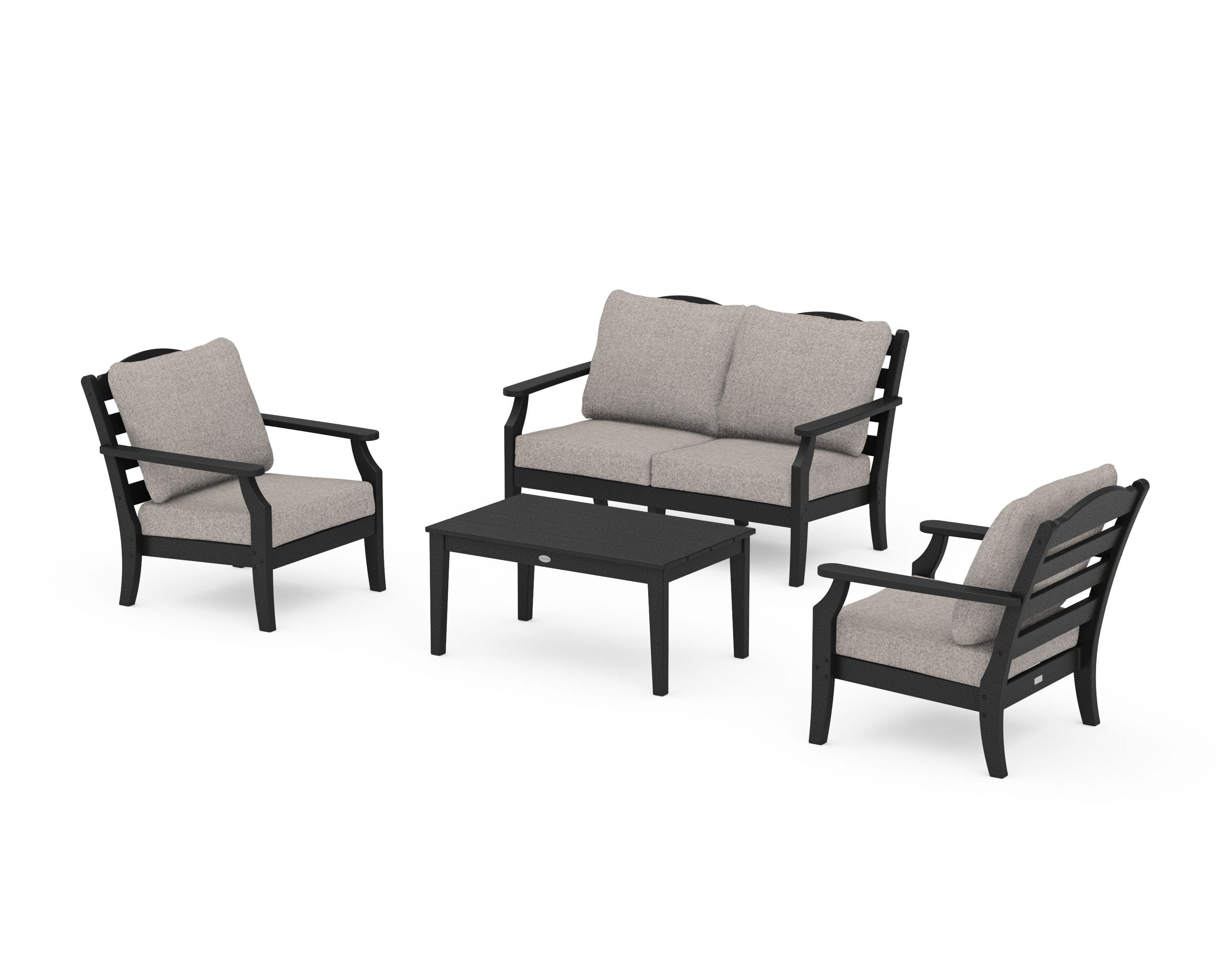 Savannah 4-Piece Deep Seating Set with Loveseat in Black / Weathered Tweed