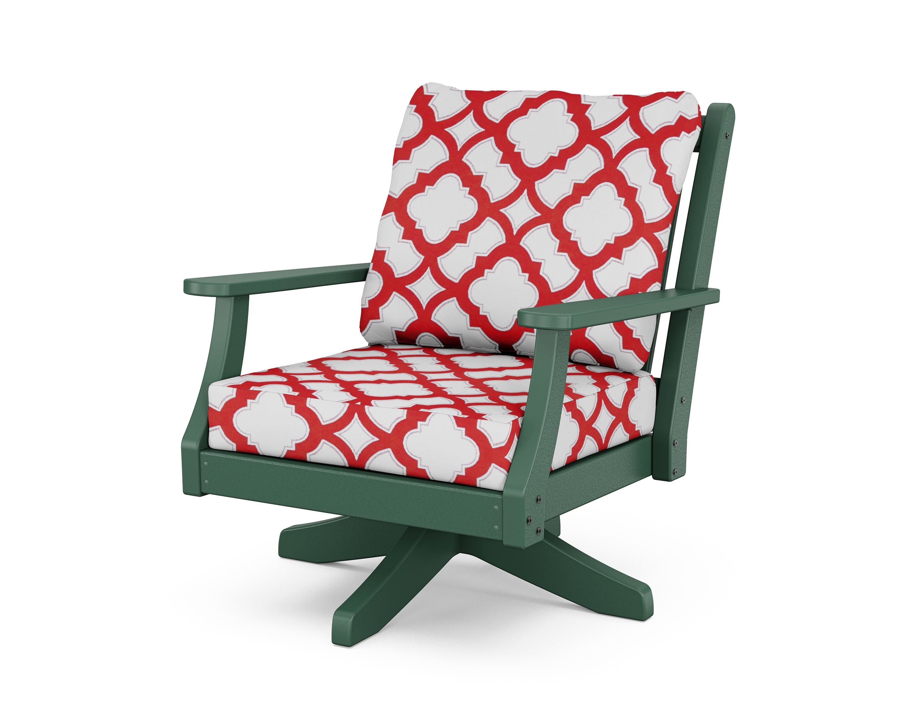 Wovendale Deep Seating Swivel Chair in Green / Trellis Crimson