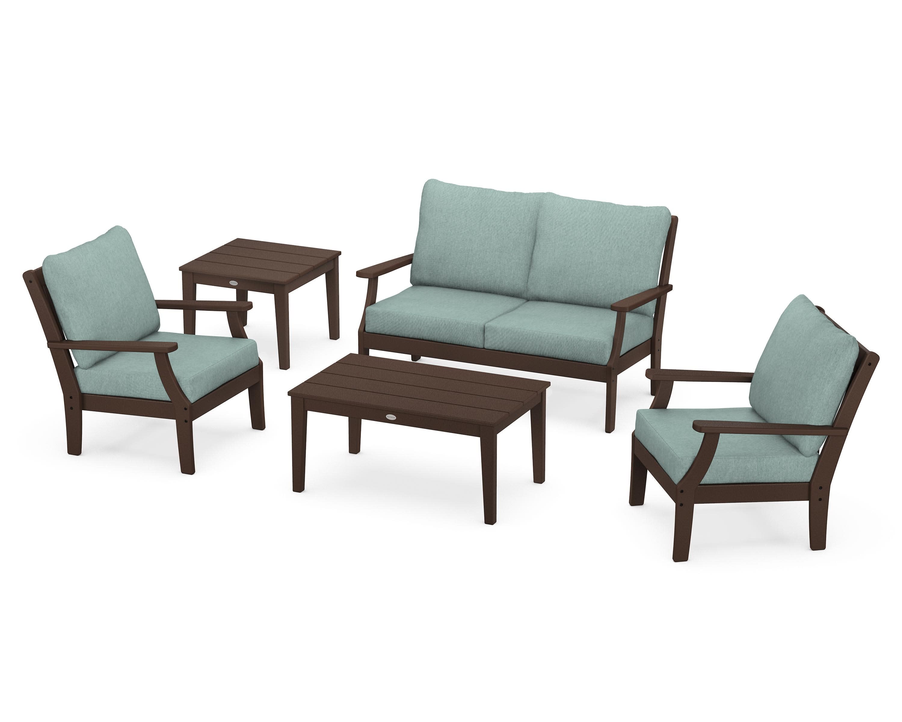 Braxton 5-Piece Deep Seating Set in Mahogany / Glacier Spa