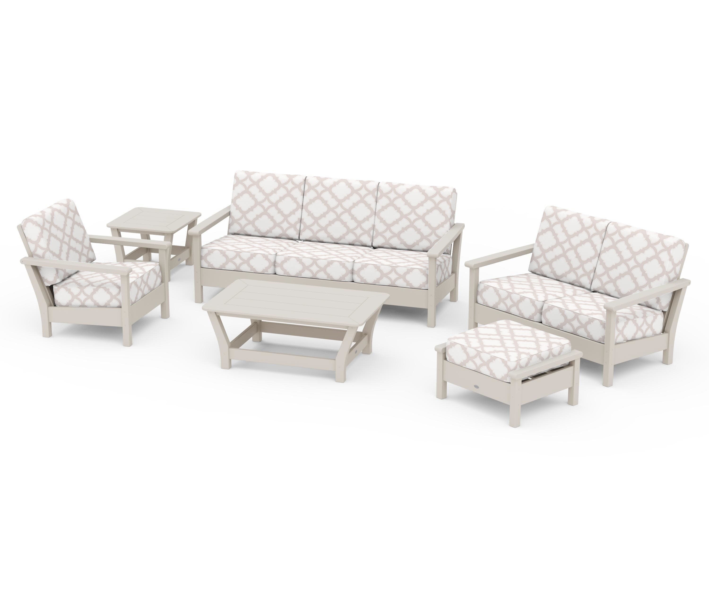 Harbour 6-Piece Outdoor Living Set in Sand / Trellis Dune Burlap