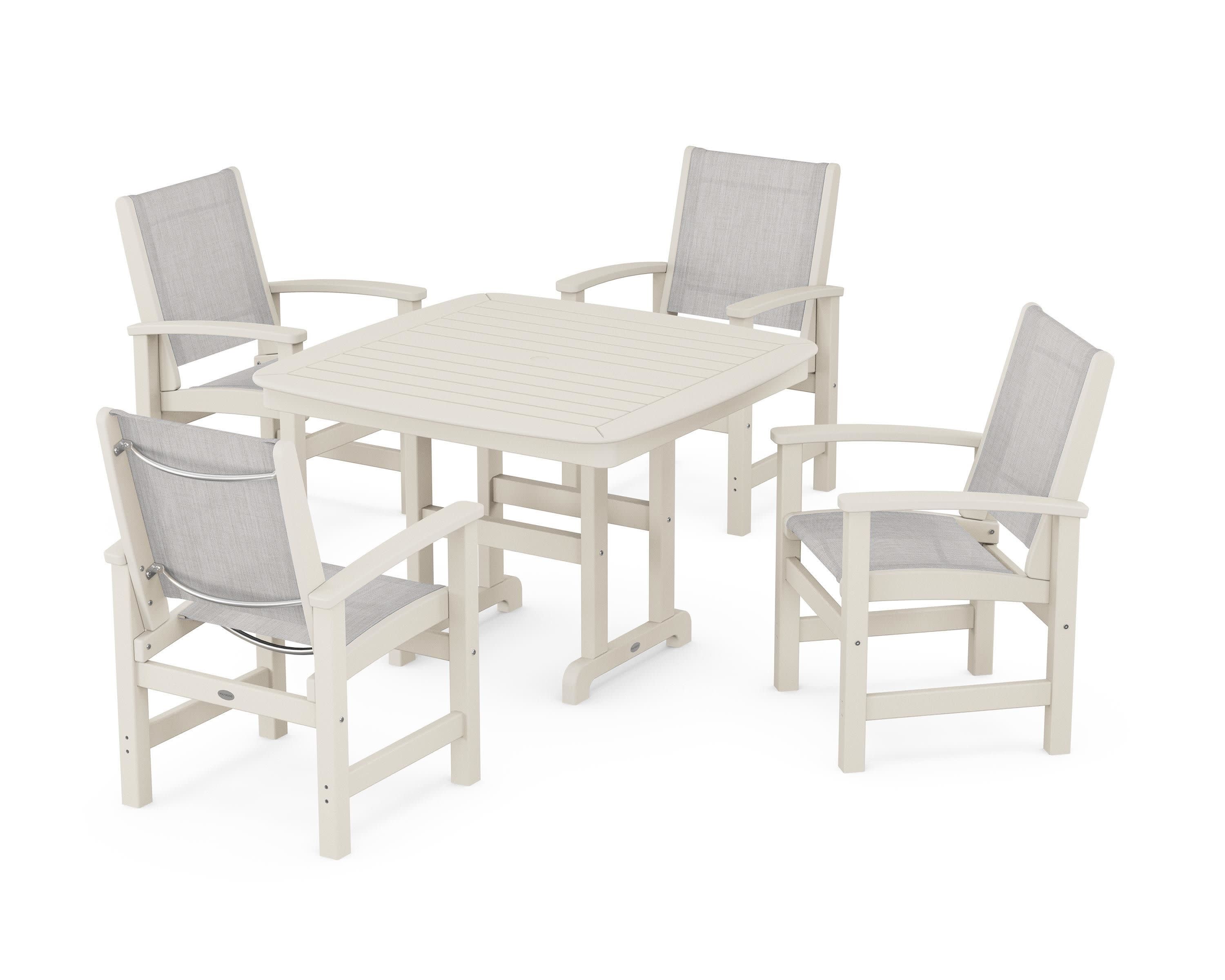 Coastal 5-Piece Dining Set in Sand / Parchment Sling