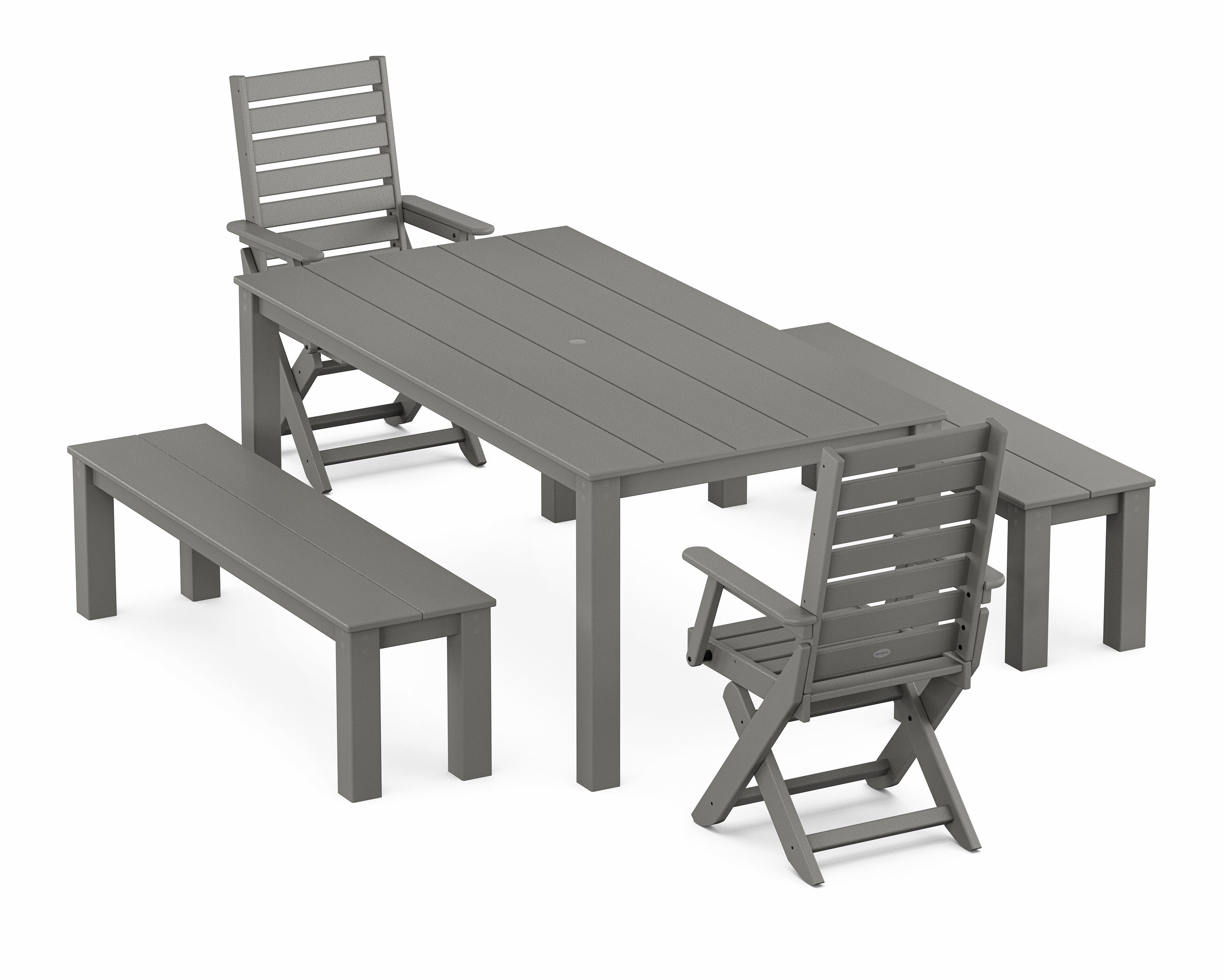 Captain Folding Chair 5-Piece Parsons Dining Set with Benches in Slate Grey