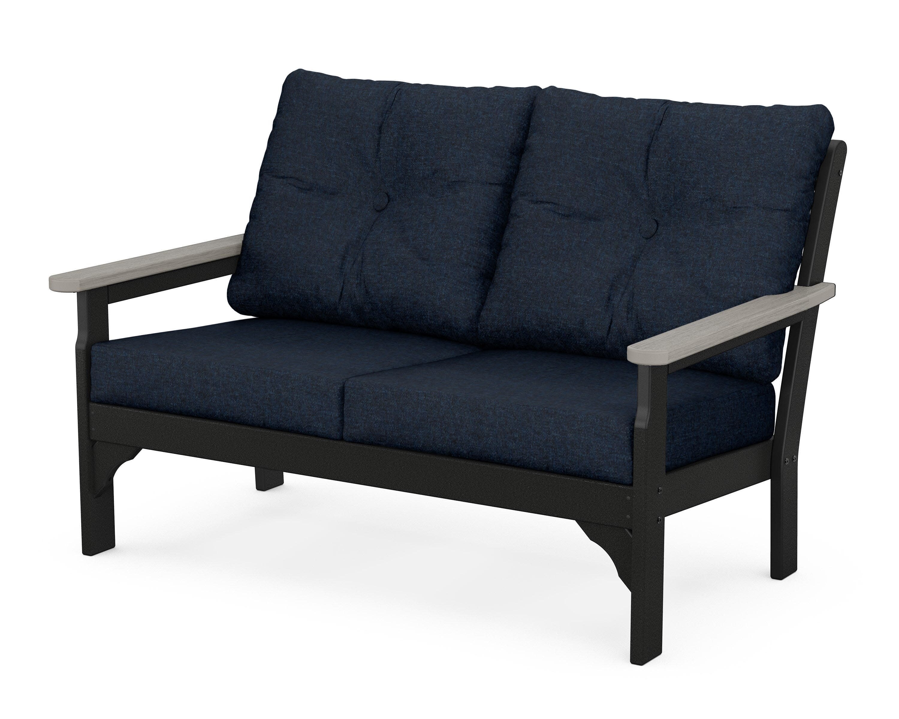 Vineyard Deep Seating Loveseat in Black / Driftwood / Marine Indigo