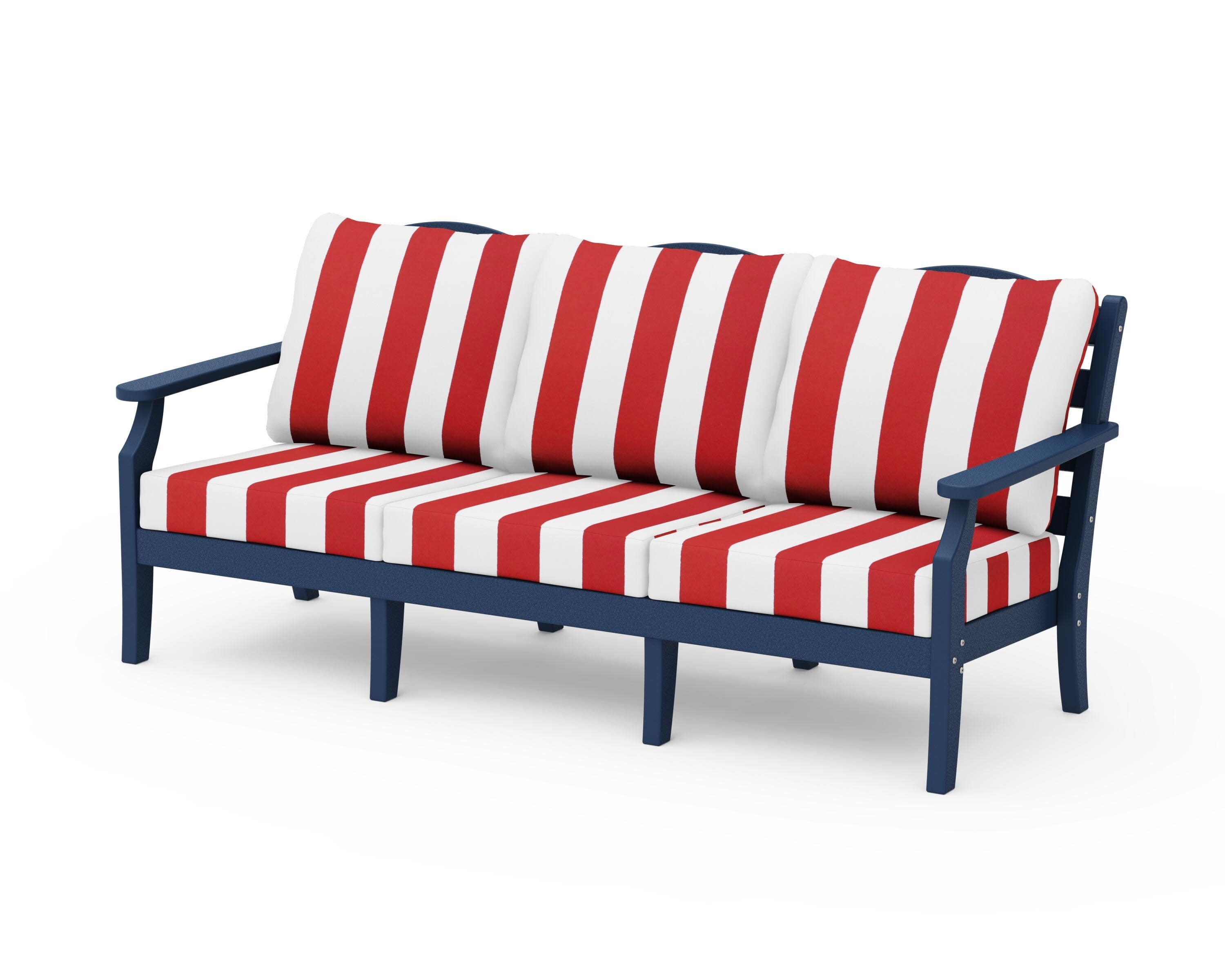 Savannah Deep Seating Sofa in Navy / Cabana Stripe Crimson