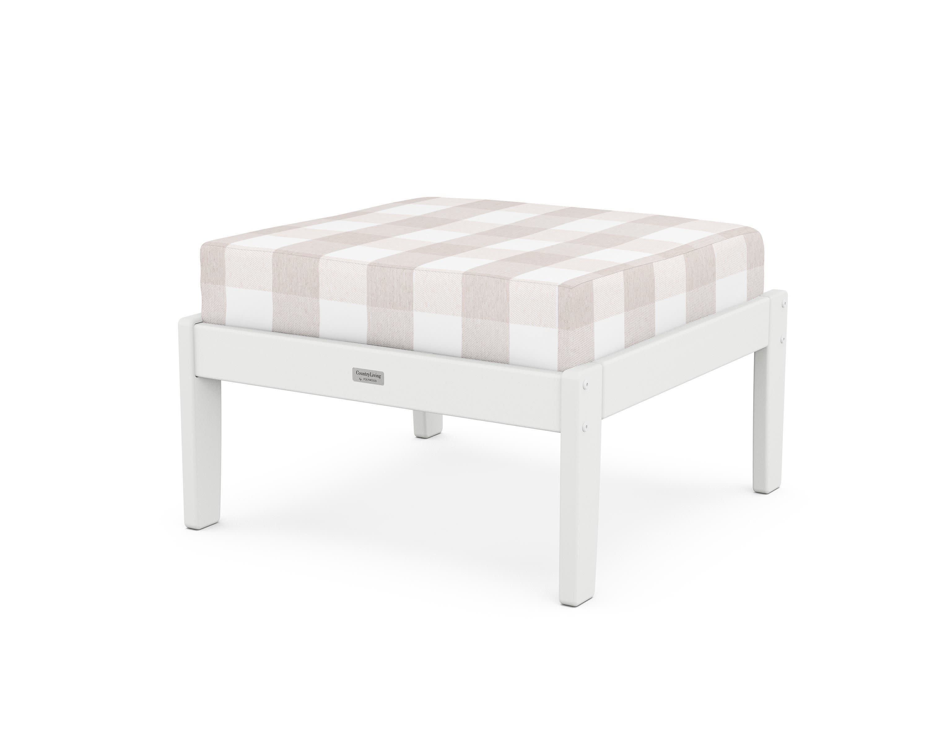 Cottage Deep Seating Ottoman in White / Buffalo Plaid Dune Burlap