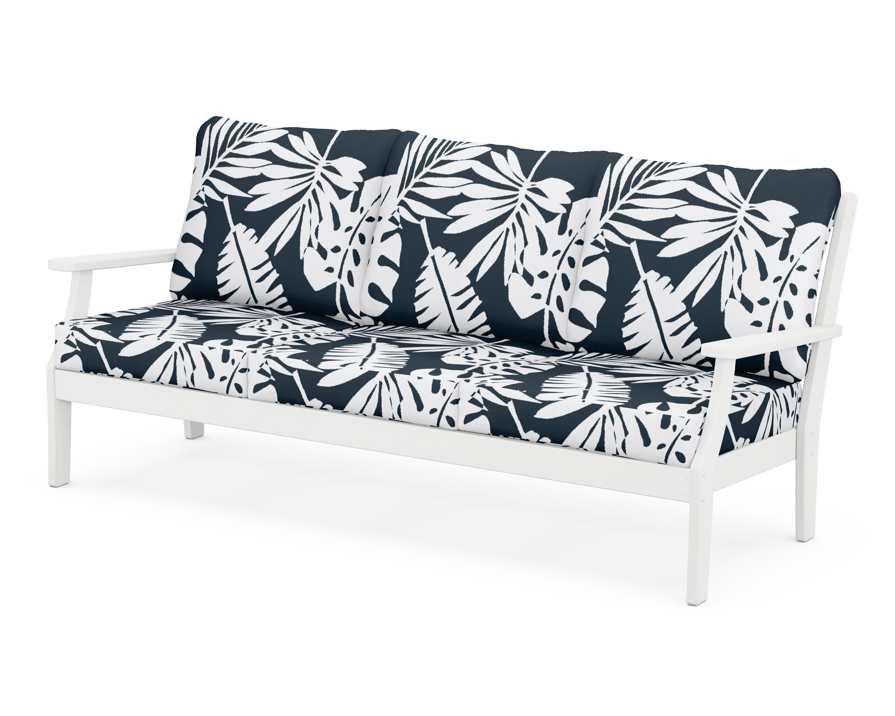Braxton Deep Seating Sofa in White / Leaf Marine Indigo