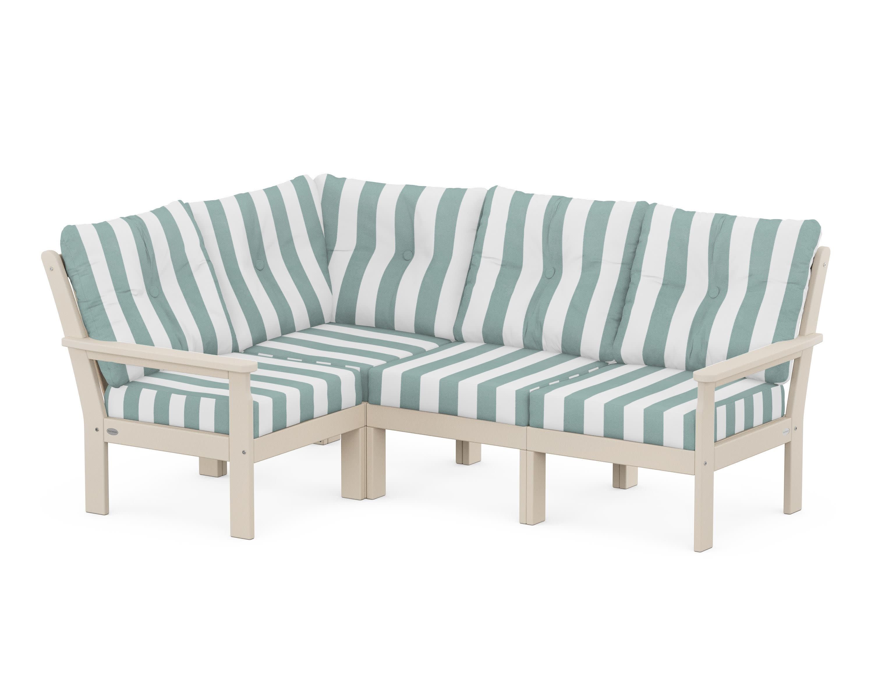 Vineyard 4-Piece Sectional in Sand / Cabana Stripe Glacier Spa