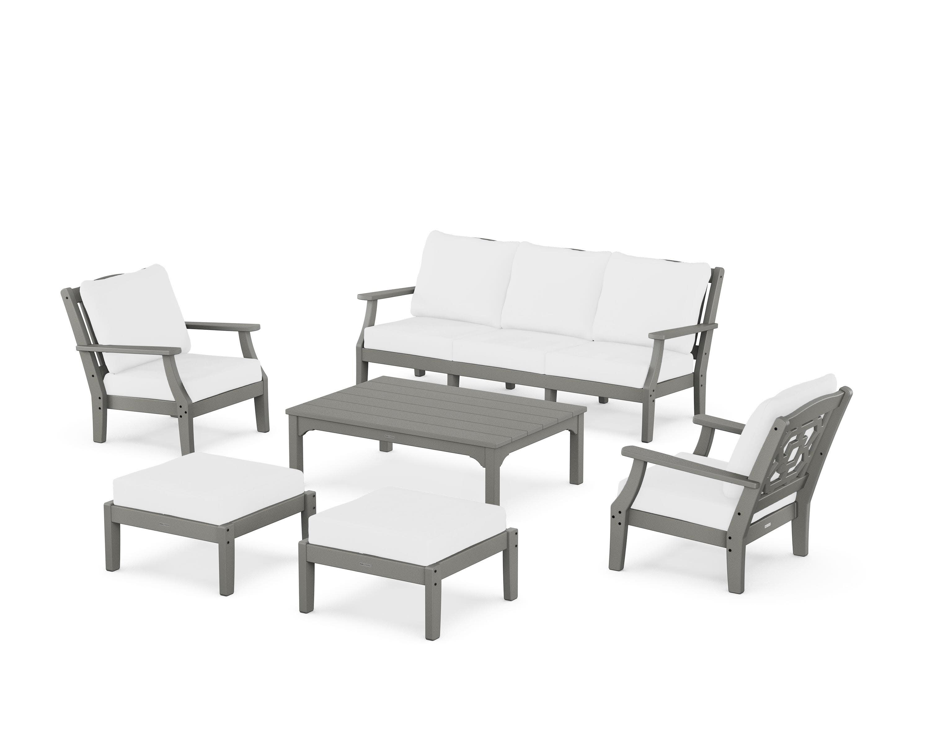 Chinoiserie 6-Piece Lounge Sofa Set in Slate Grey / Natural