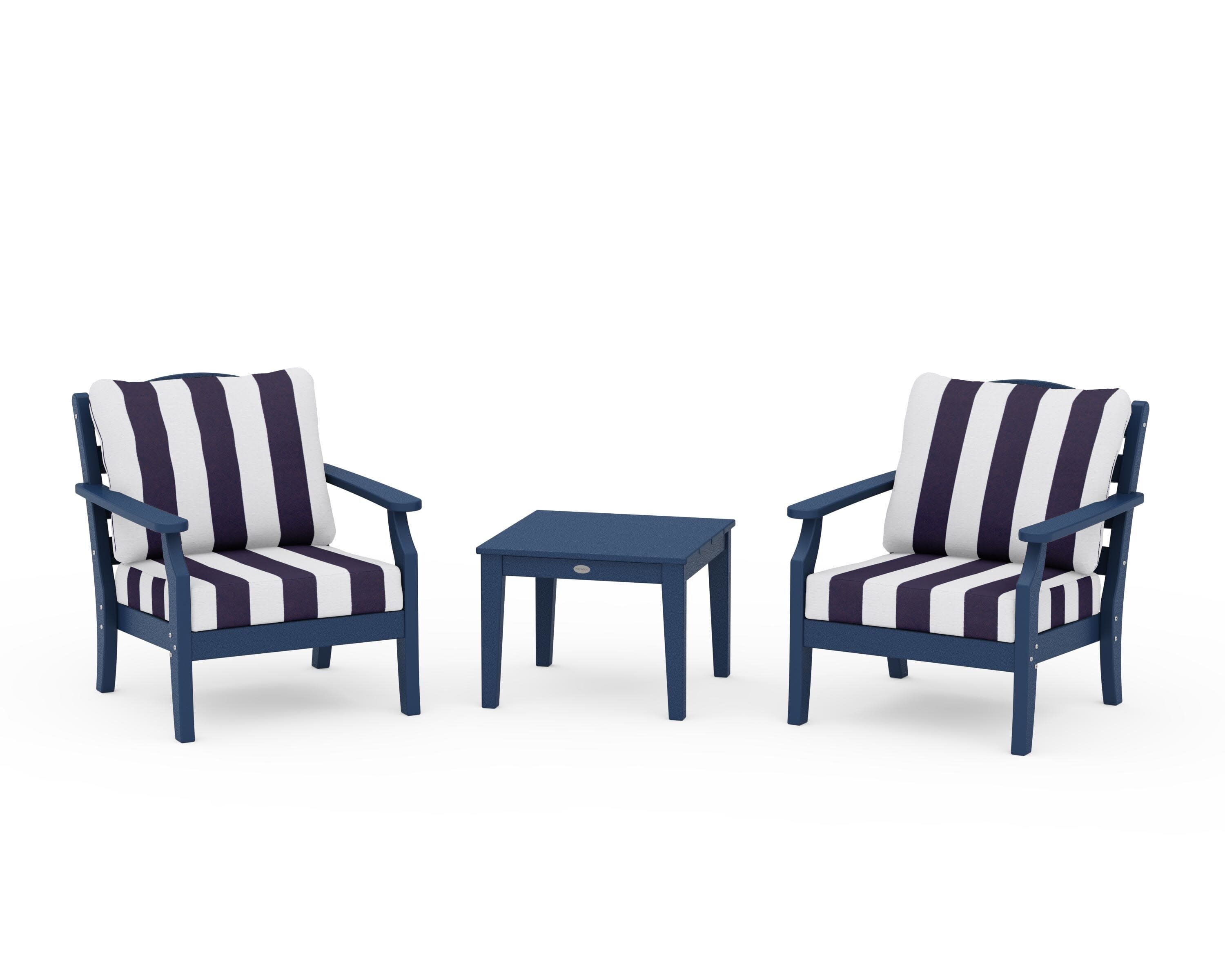 Savannah 3-Piece Deep Seating Set in Navy / Cabana Stripe Navy