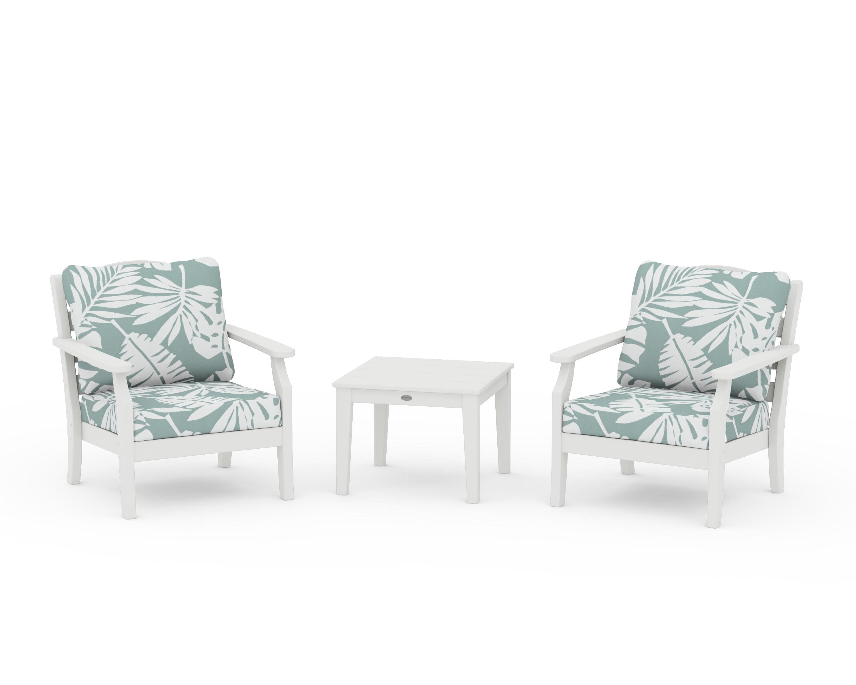 Savannah 3-Piece Deep Seating Set in Vintage White / Leaf Glacier Spa