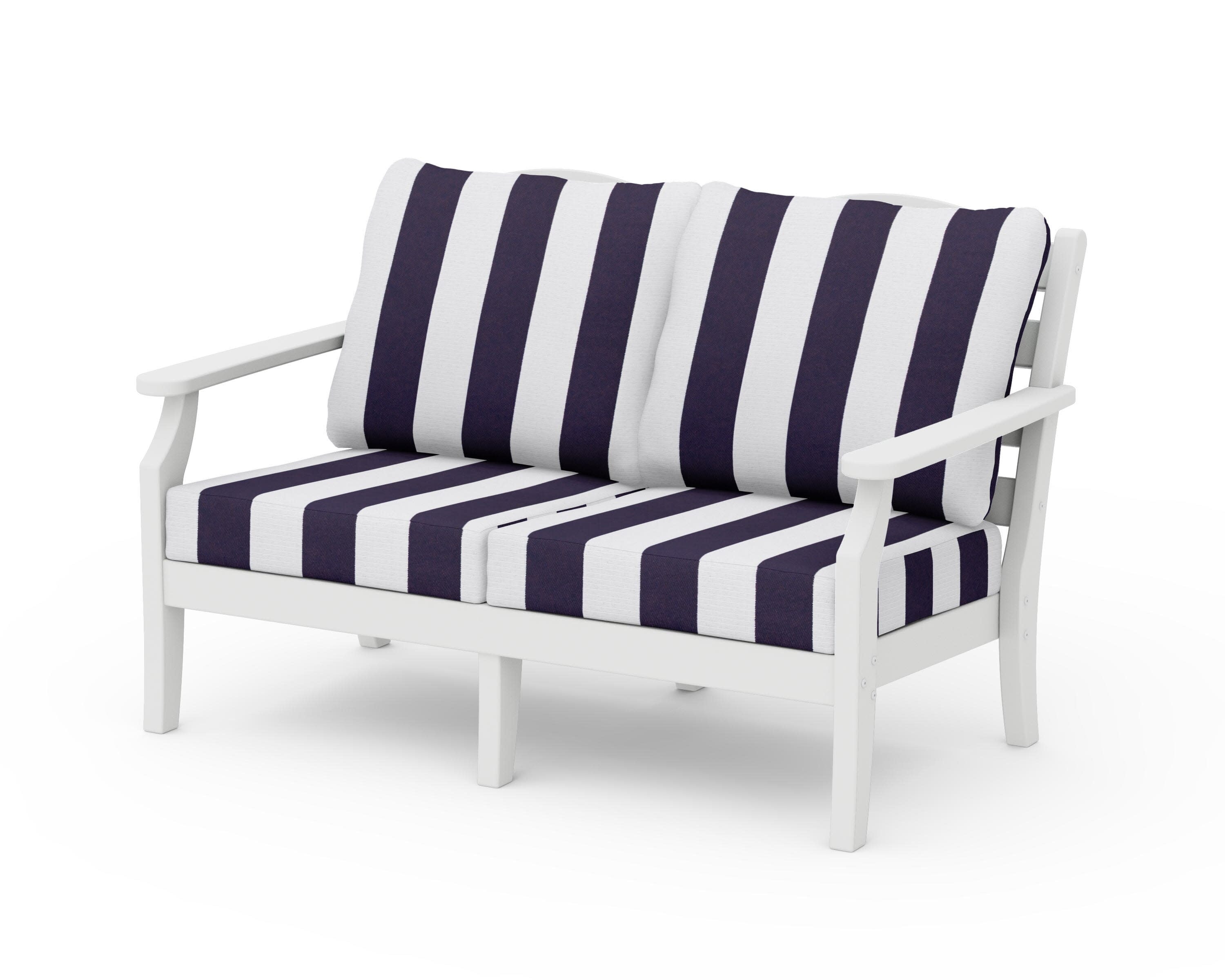 Savannah Deep Seating Loveseat in White / Cabana Stripe Navy
