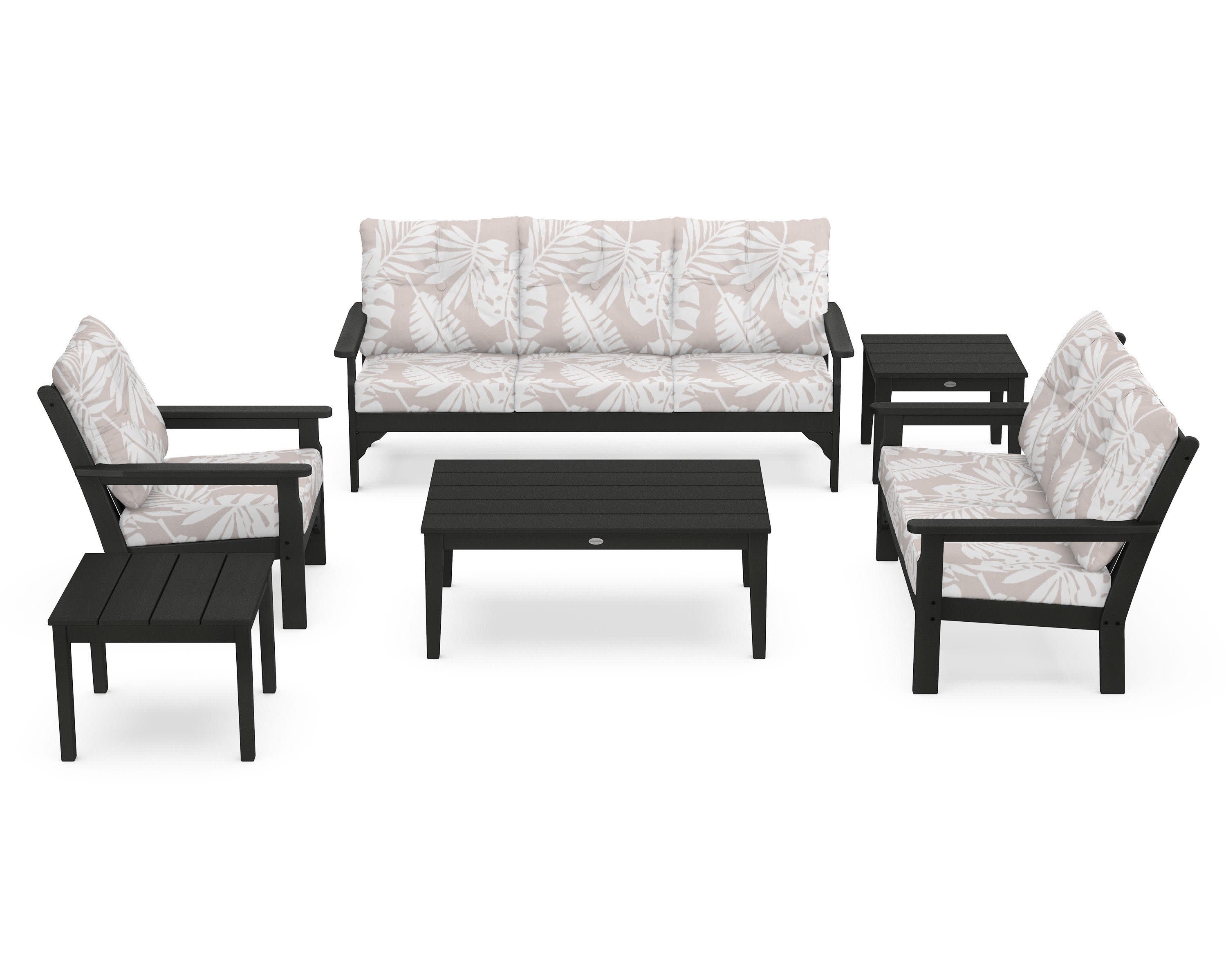 Vineyard 6-Piece Deep Seating Set in Green / Leaf Dune Burlap