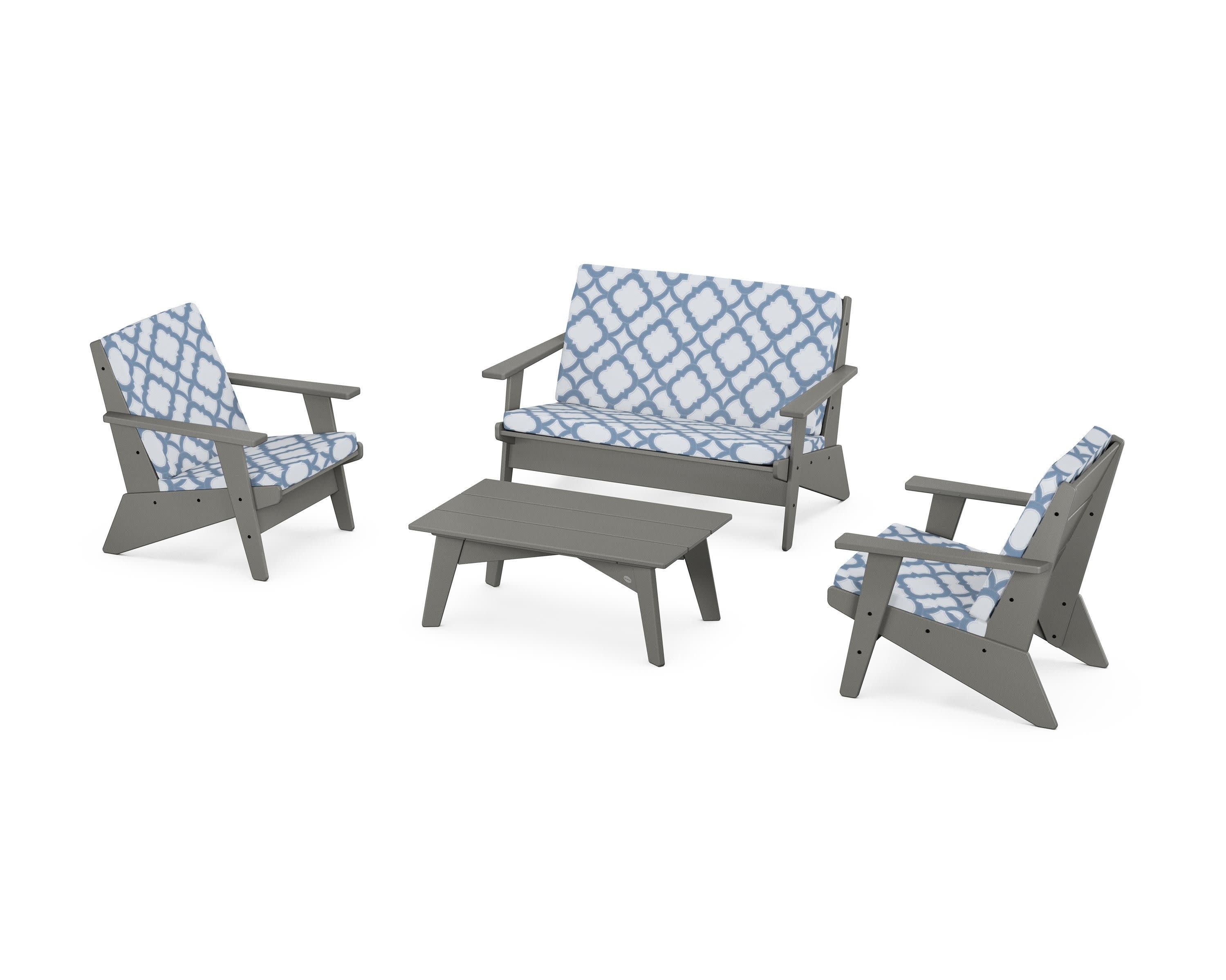 Riviera Modern Lounge 4-Piece Set in Slate Grey / Trellis Sky Blue