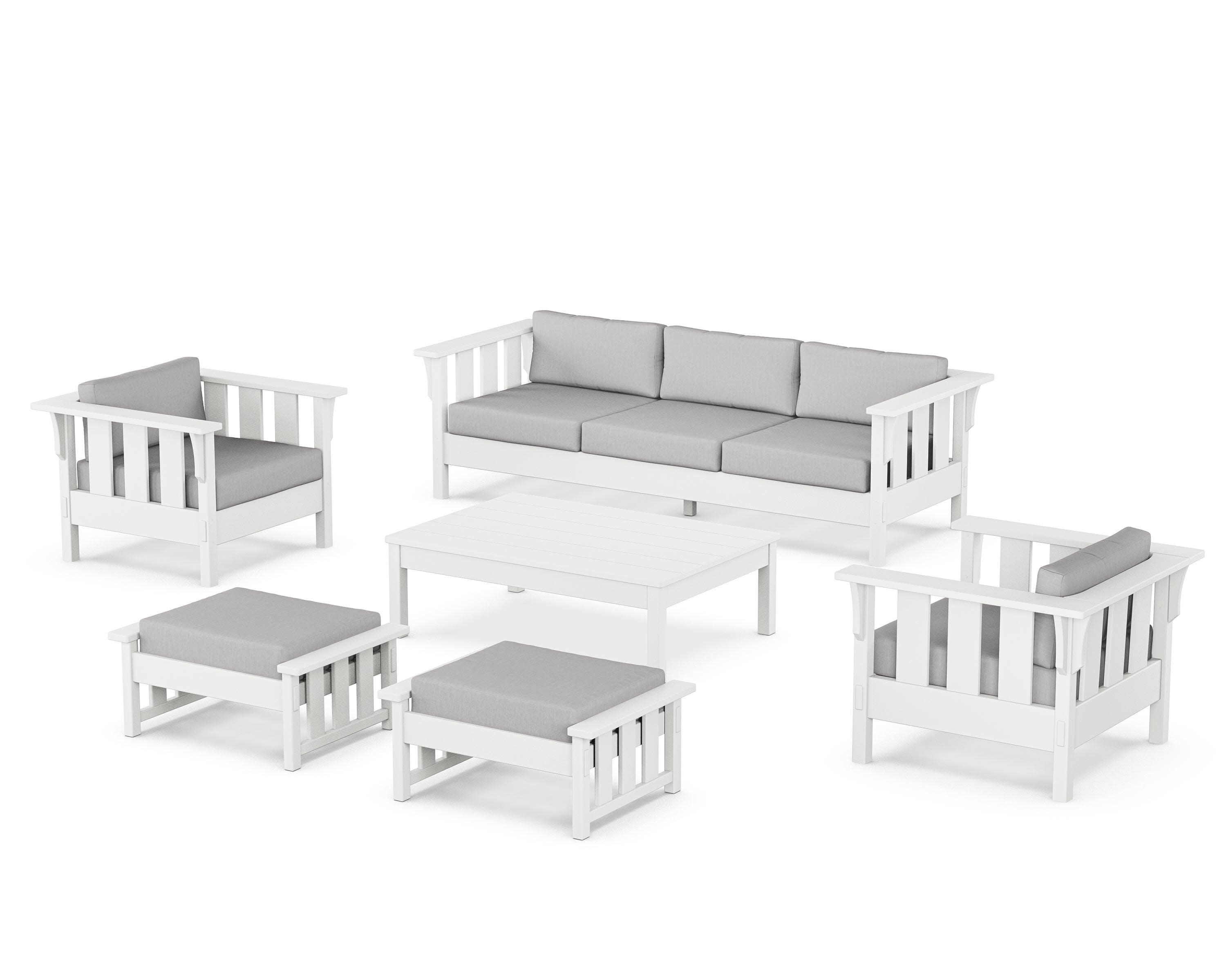 Acadia 6-Piece Lounge Sofa Set in White / Granite