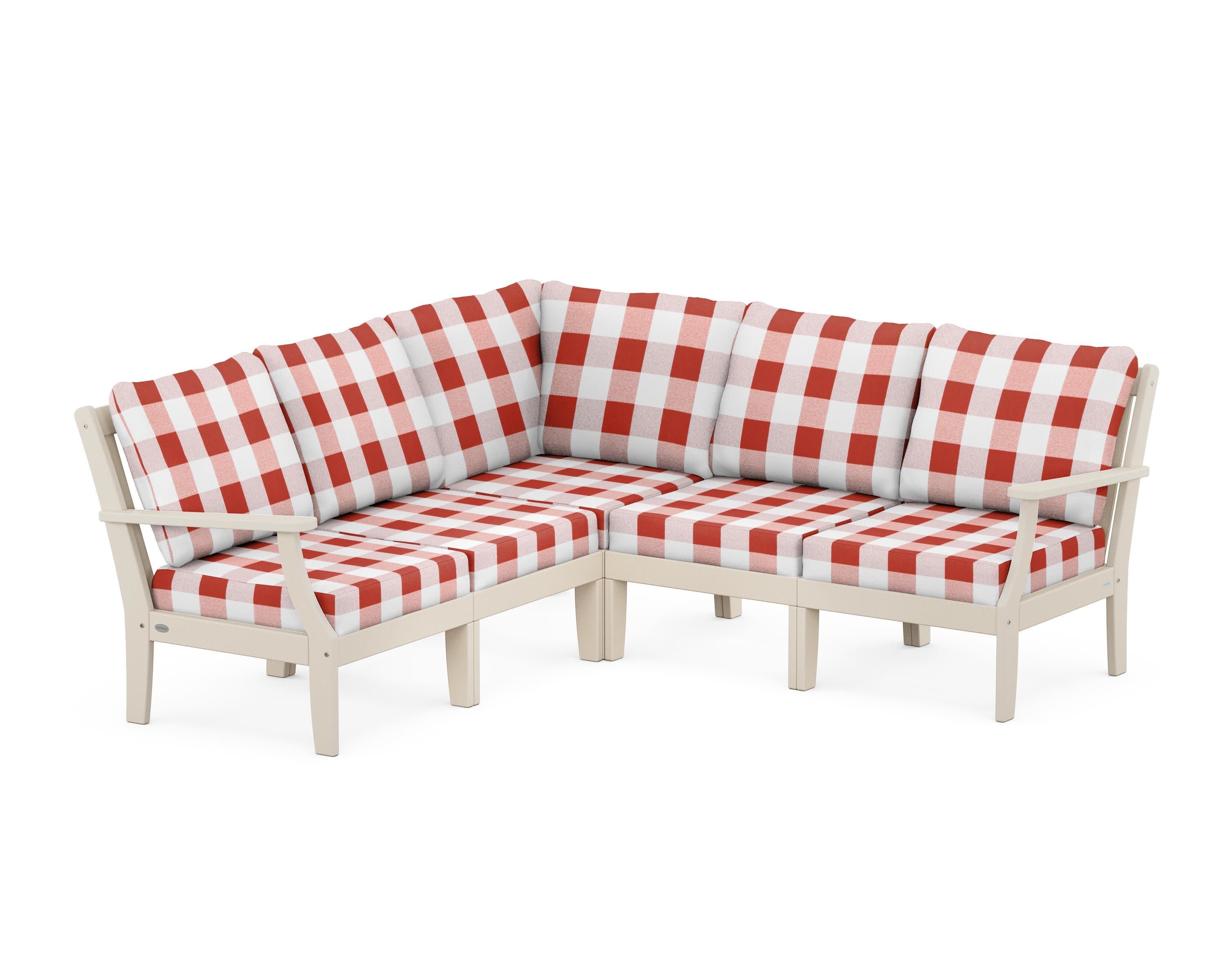 Braxton Modular 5-Piece Deep Seating Set in Sand / Buffalo Plaid Crimson