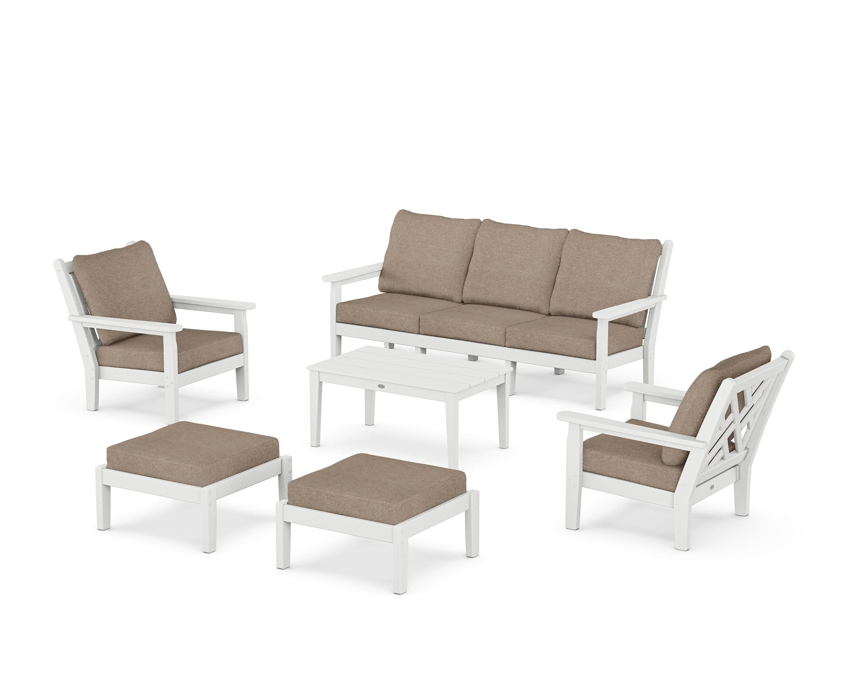 Chippendale 6-Piece Lounge Sofa Set in White / Spiced Burlap