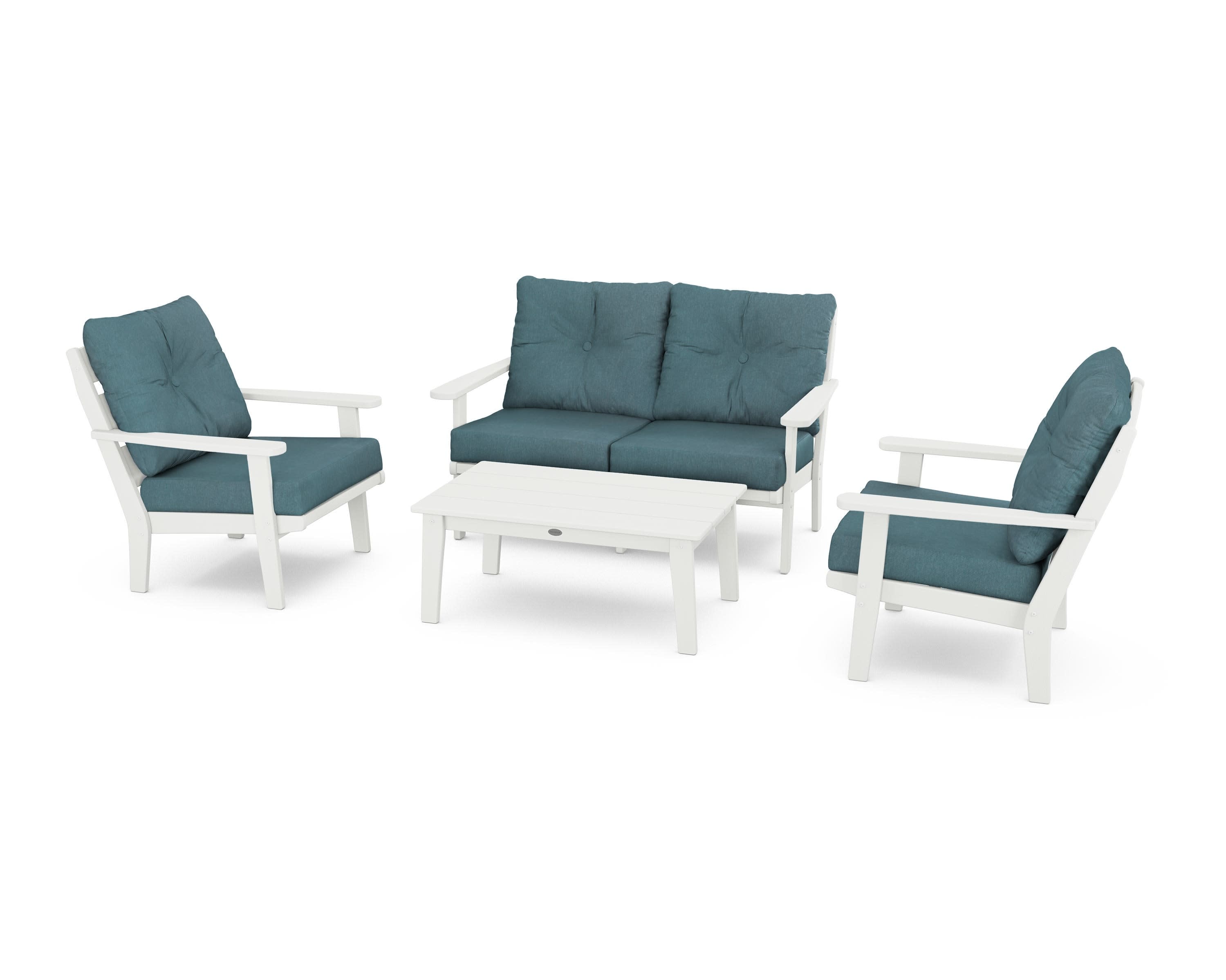 Lakeside 4-Piece Deep Seating Set in Vintage White / Ocean Teal