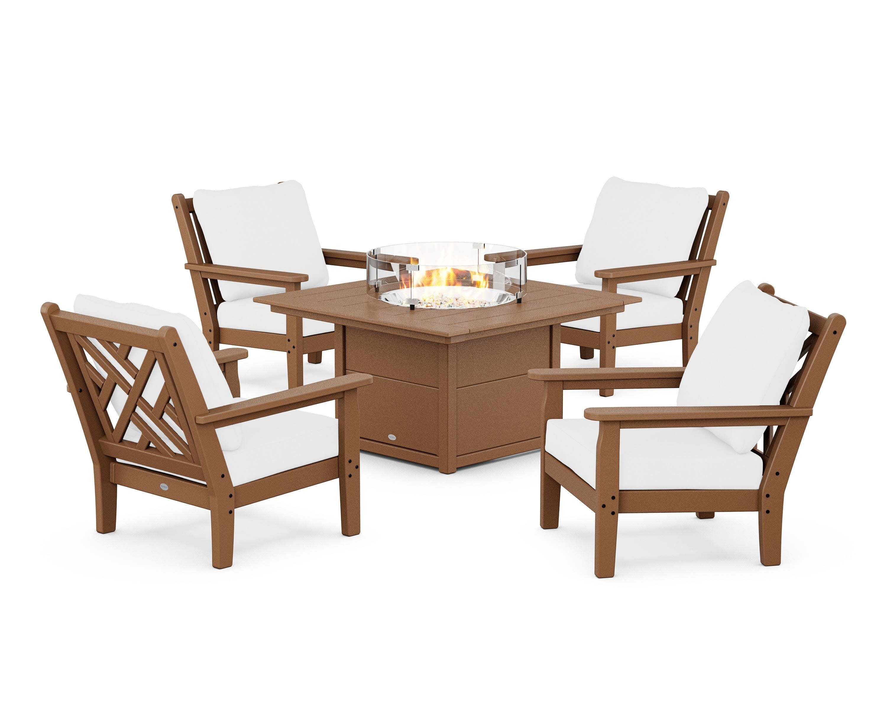 Chippendale 5-Piece Deep Seating Set with Fire Pit Table in Teak / Natural