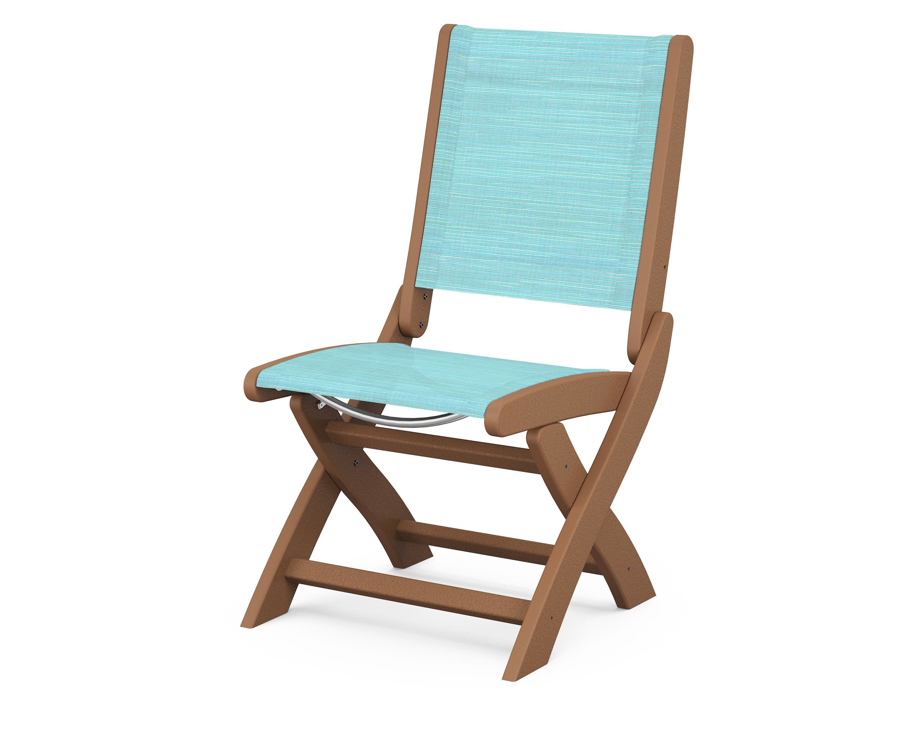 Coastal Folding Side Chair in Teak / Dupioni Aquamarine Sling