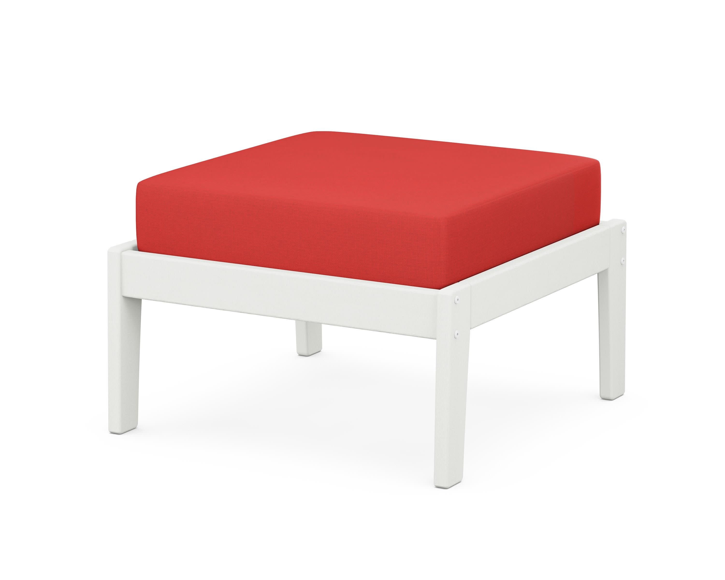 Deep Seating Ottoman in Vintage White / Crimson Linen