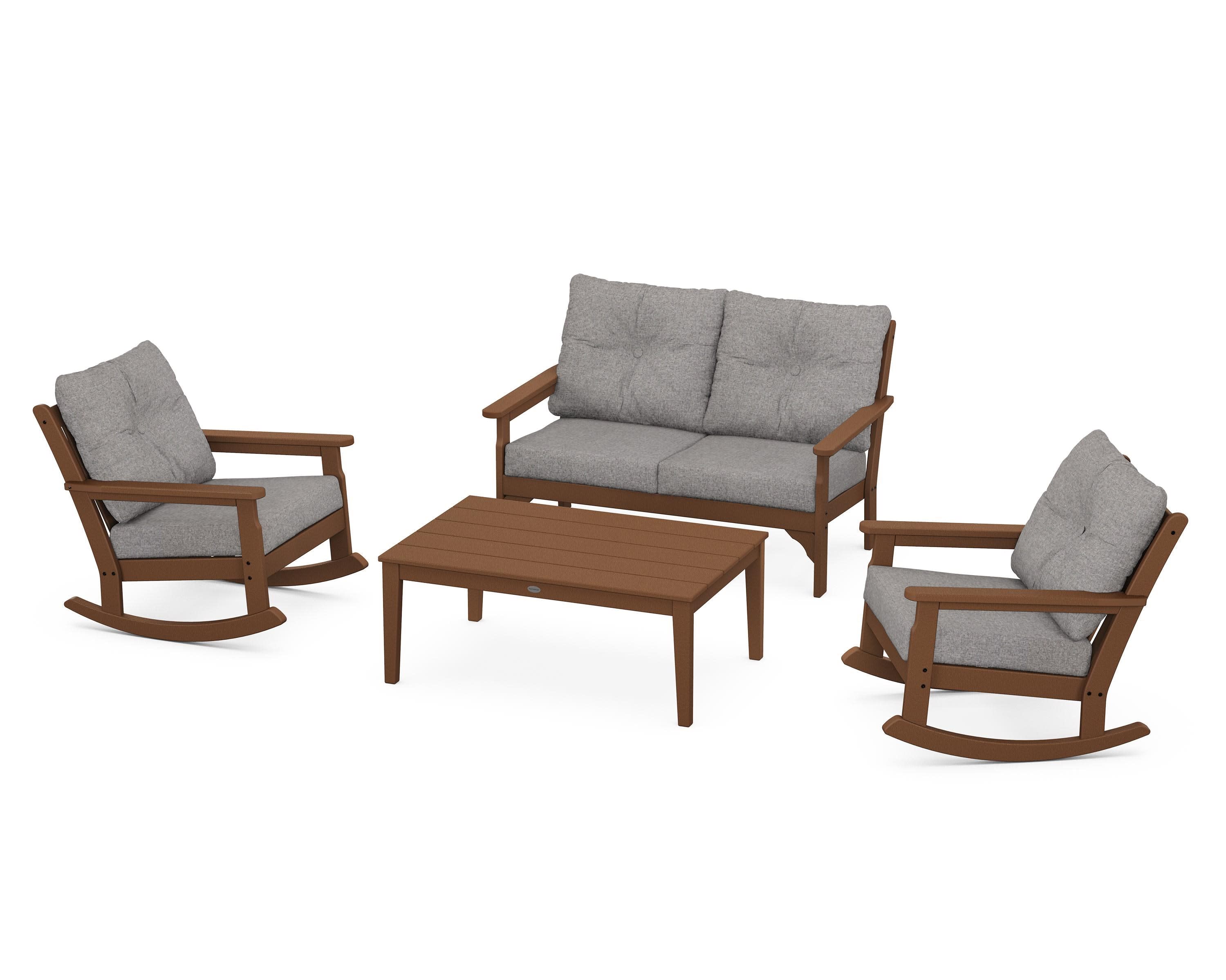 Vineyard 4-Piece Deep Seating Rocking Chair Set in Teak / Grey Mist