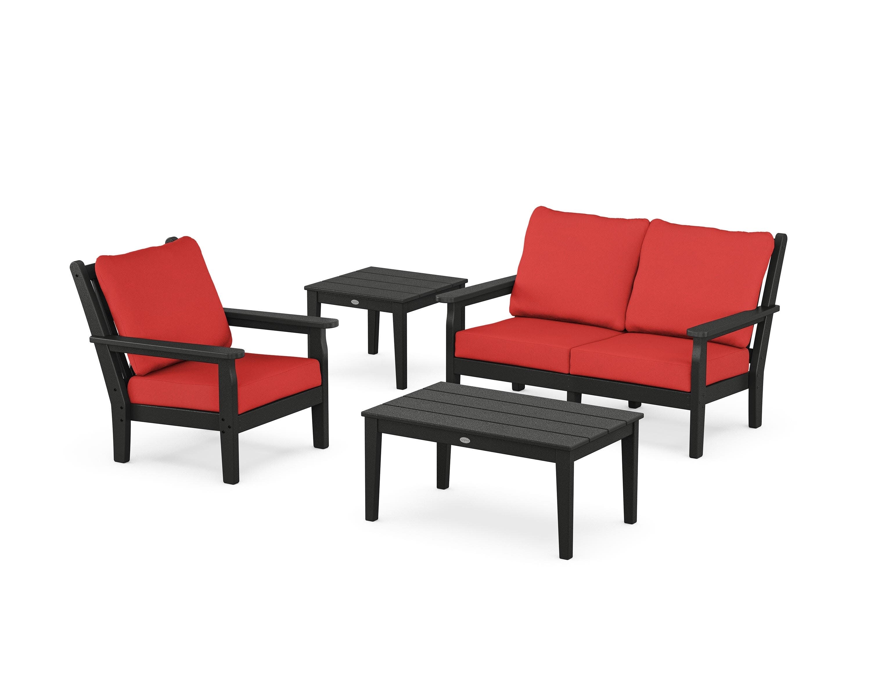 Chippendale 4-Piece Deep Seating Set in Black / Crimson Linen