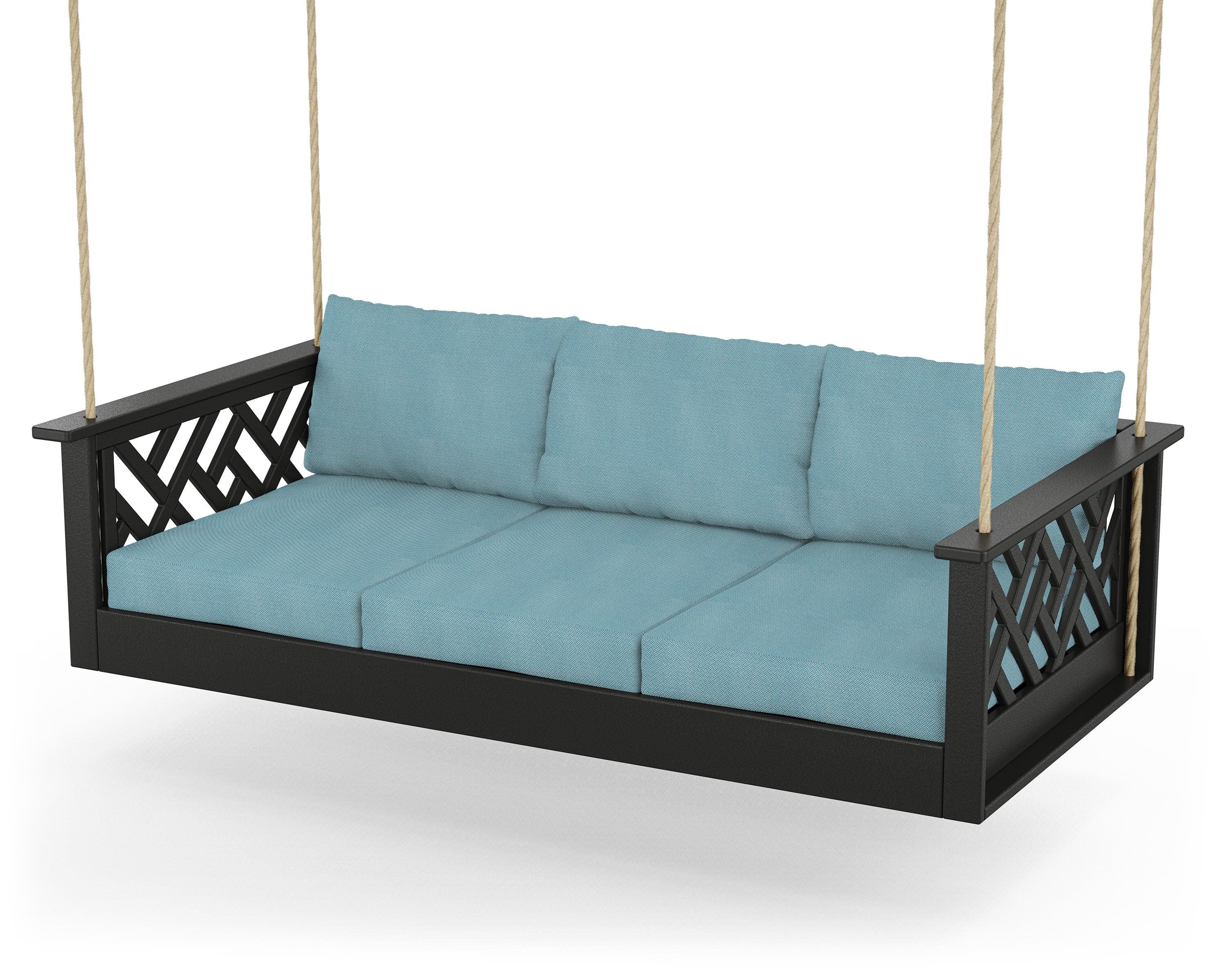 Chippendale Daybed Swing in Black / Lattice Sky Blue