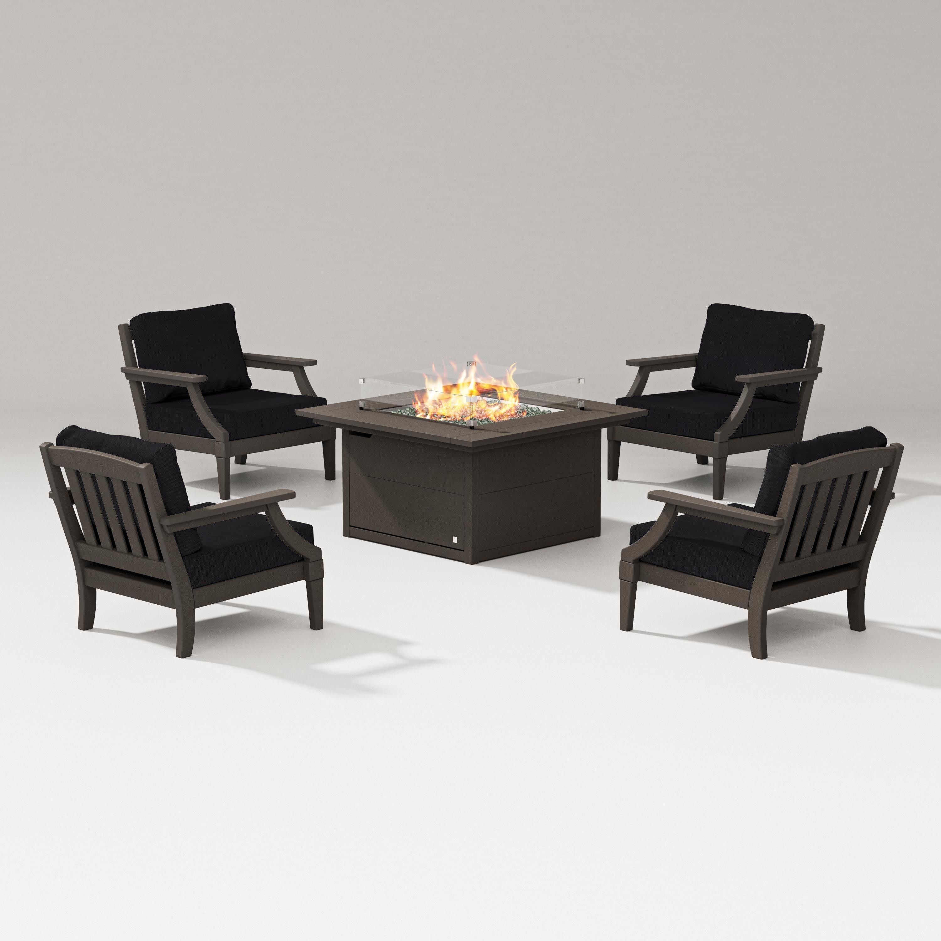 Estate 5-Piece Lounge Fire Table Set in Vintage Coffee / Midnight Linen
