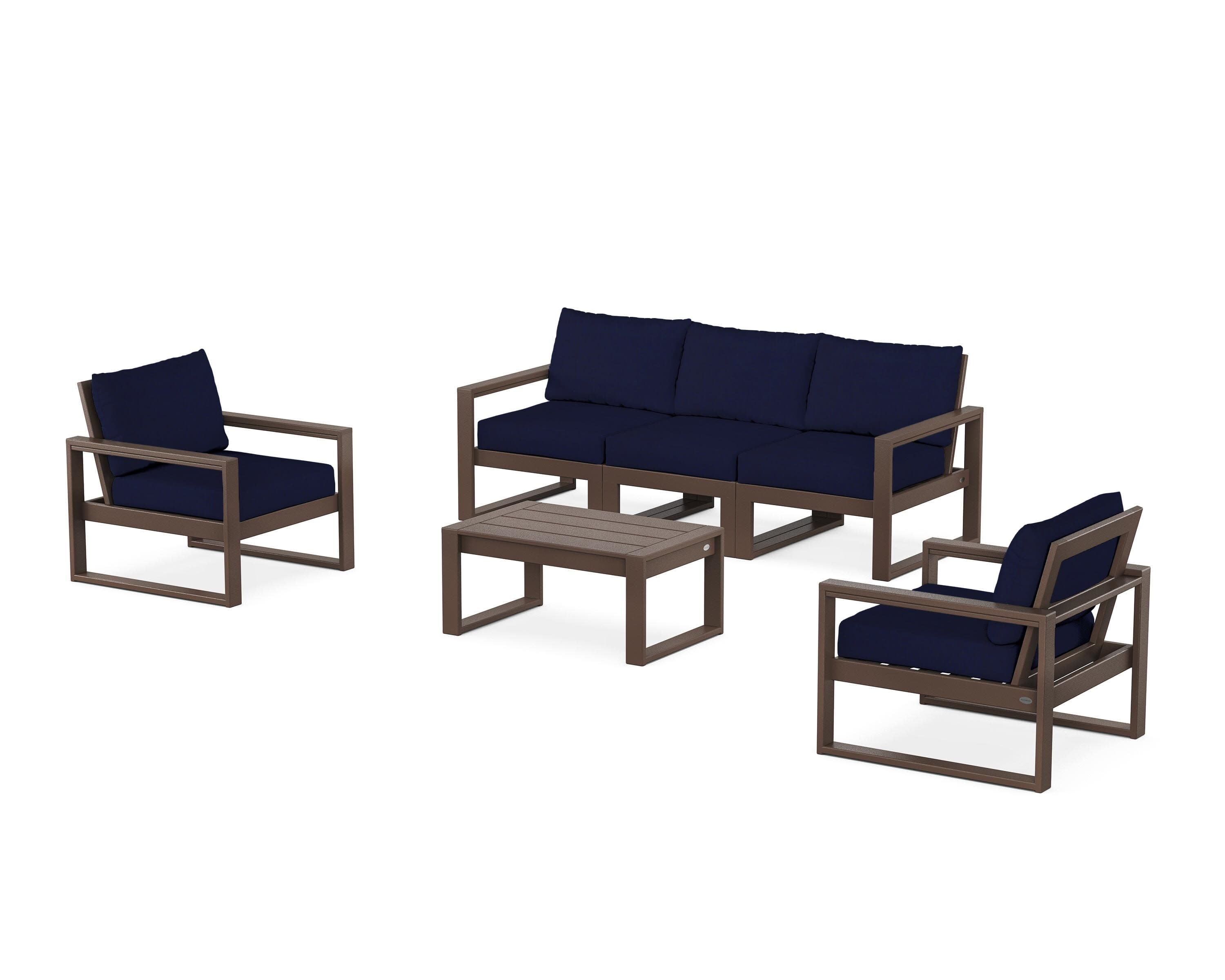 EDGE Sectional 4-Piece Deep Seating Set with Sofa in Mahogany / Navy